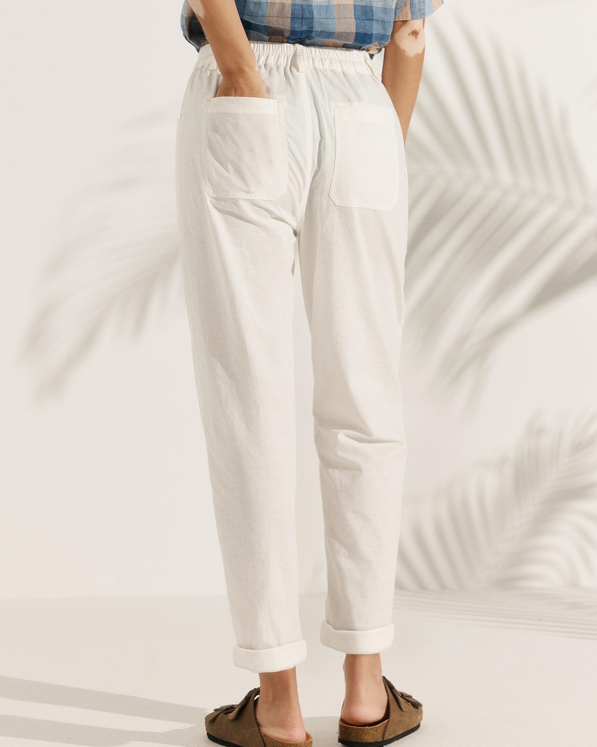 Linen Simple Button Fly Trousers HEIDI - BOTTOMS-Linen Pants