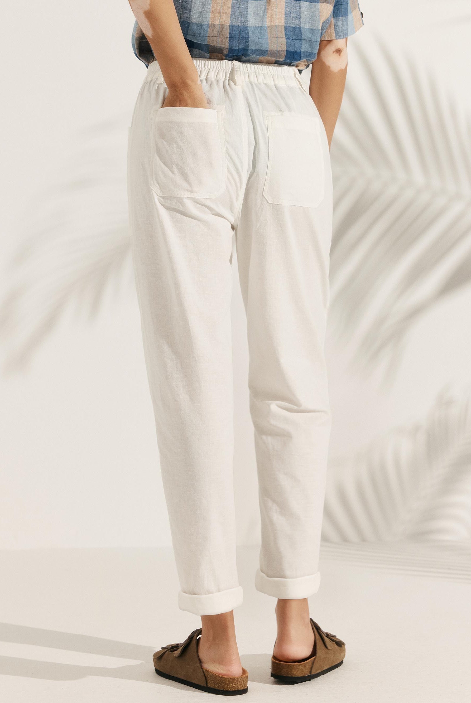 Linen Simple Button Fly Trousers HEIDI - BOTTOMS-Linen Pants