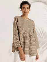 Linen Checked Long-Sleeved Top CAROLINE by LINTICO for women