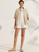 Linen Polka Dots Oversized Shirt - TOPS-Linen Button Down Shirts