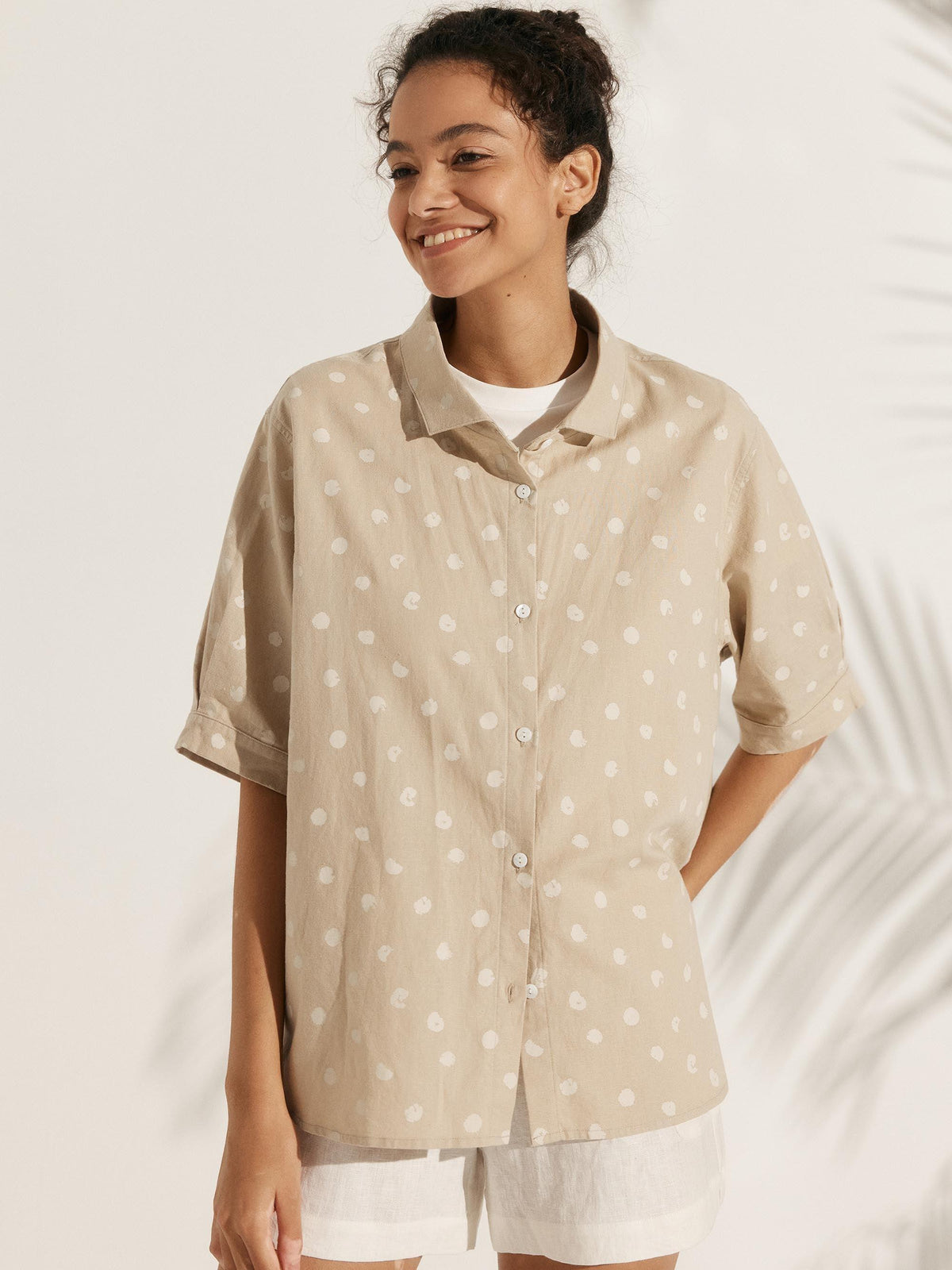 Linen Polka Dots Oversized Shirt - Daisy / S - TOPS-Linen Button Down Shirts