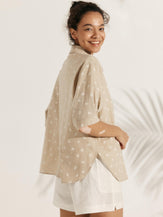 Linen Polka Dots Oversized Shirt - TOPS-Linen Button Down Shirts