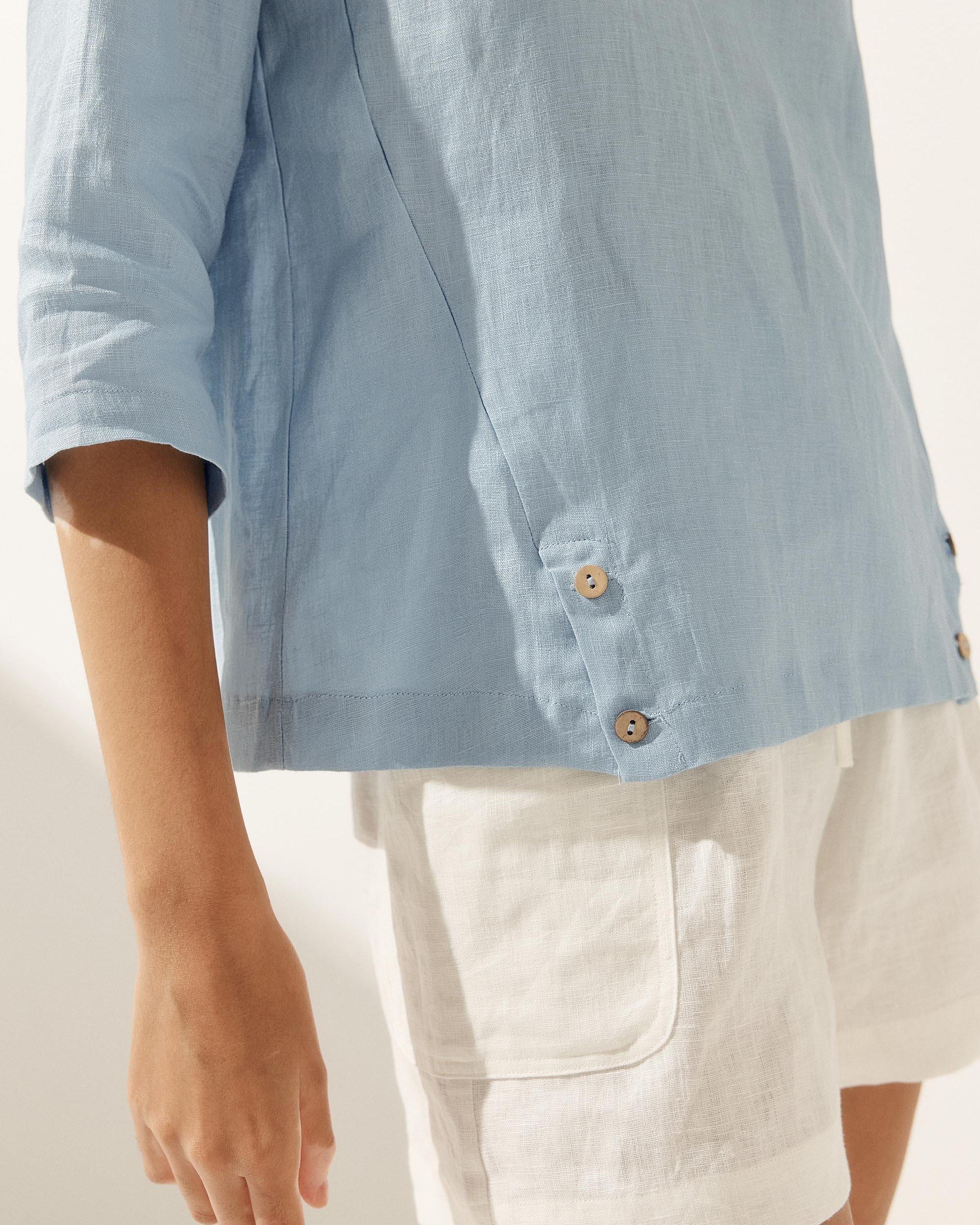 Linen Round Soft-Fold Collar Top ANAIS - TOPS-Linen Blouses