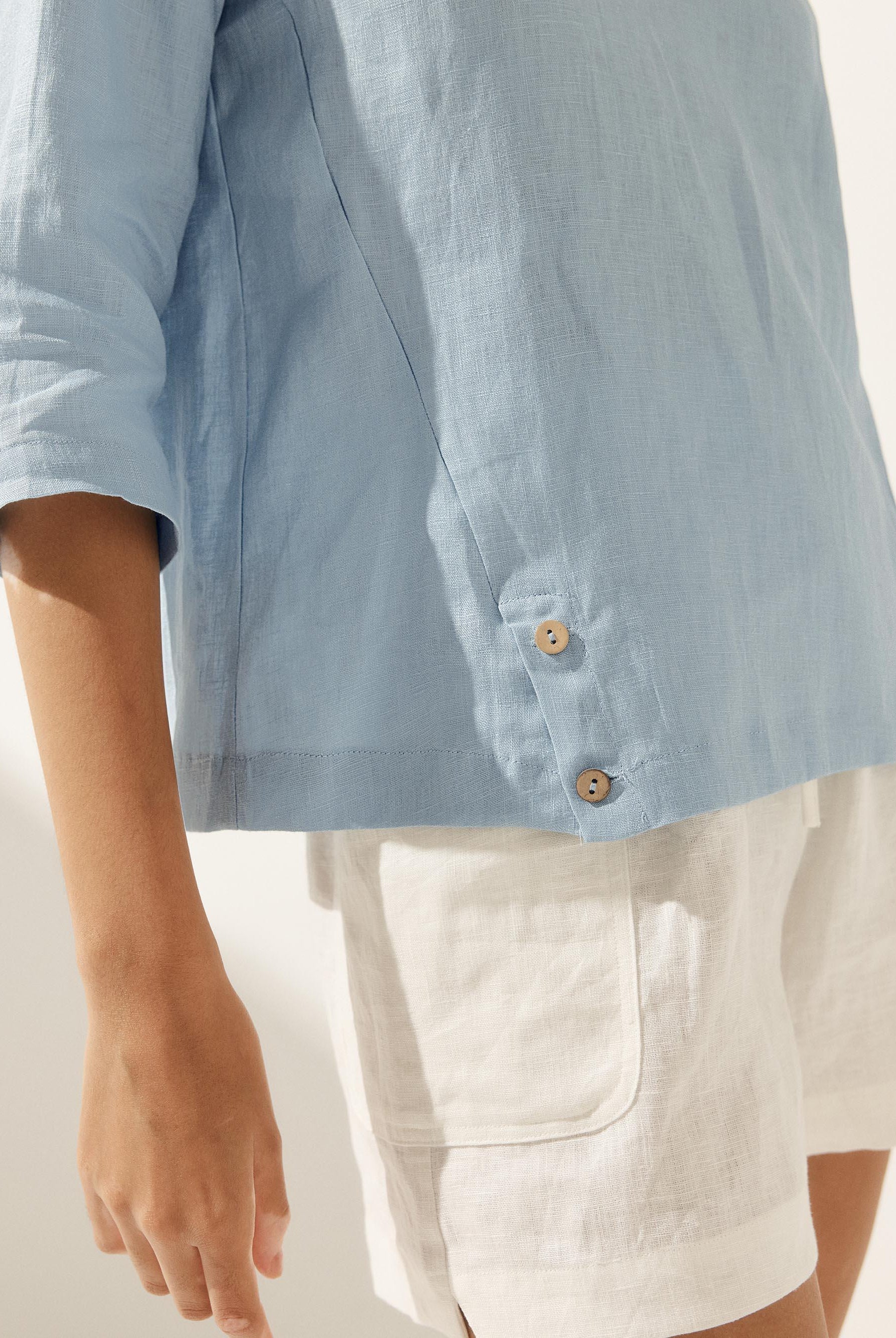Linen Round Soft-Fold Collar Top ANAIS - TOPS-Linen Blouses