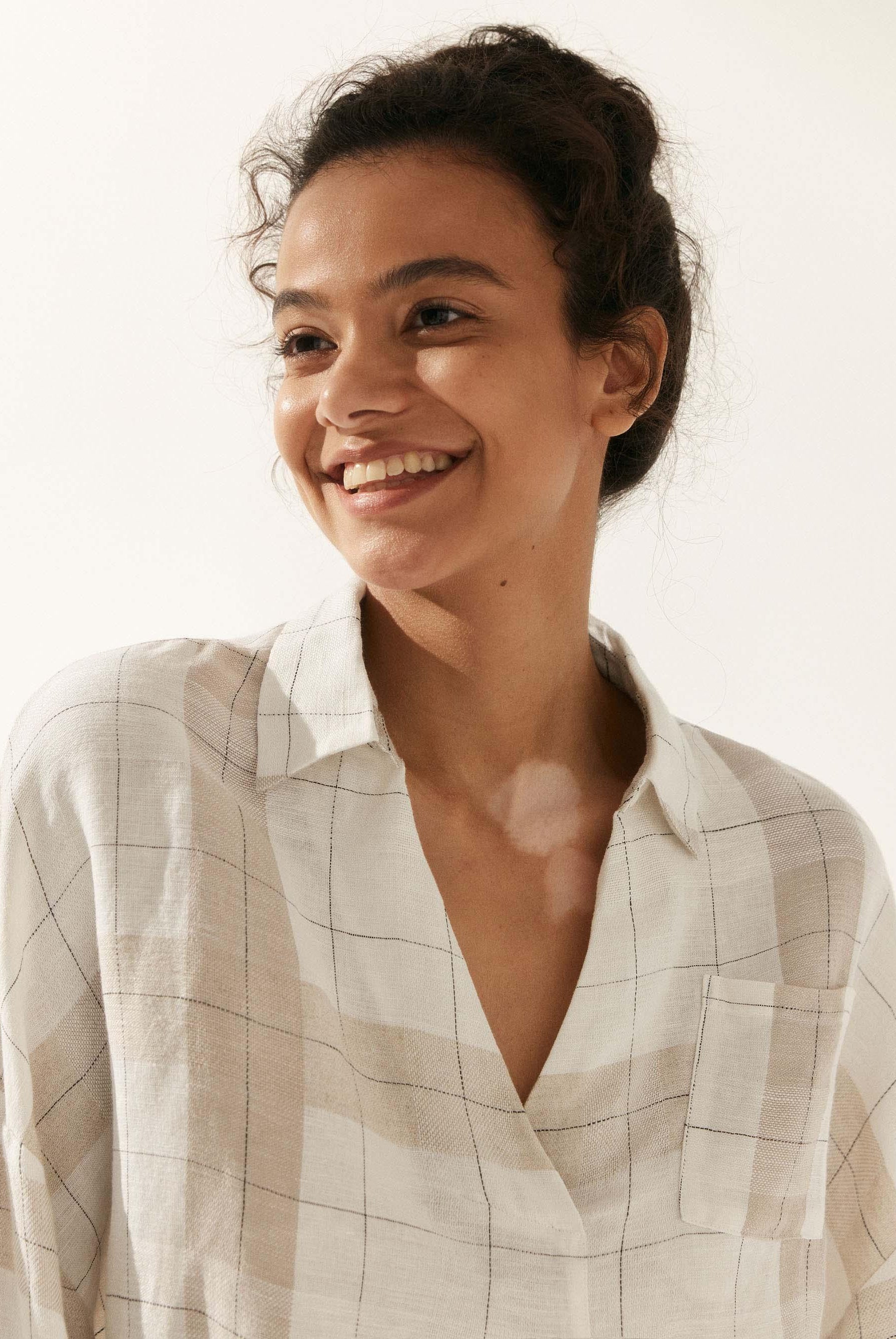 Linen Oversized Fit Pocket Shirt ELOWEN - TOPS-Linen Blouses