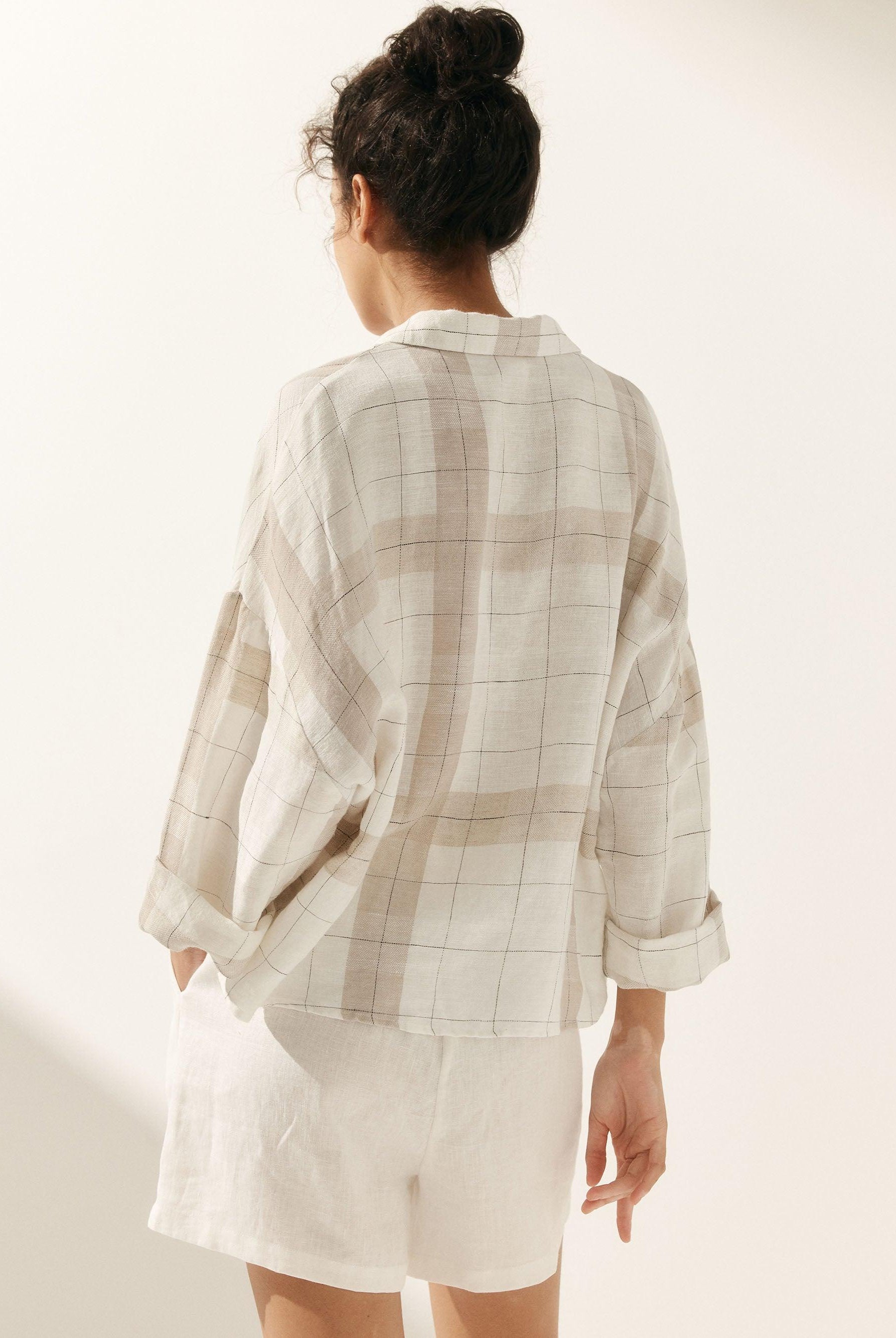 Linen Oversized Fit Pocket Shirt ELOWEN - TOPS-Linen Blouses