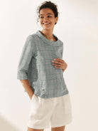Linen Round Soft-Fold Collar Top ANAIS - TOPS-Linen Blouses