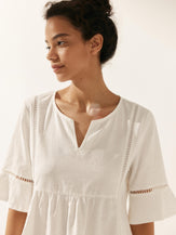 Linen Hollow Lace Stitching Dress - DRESSES-Linen Midi