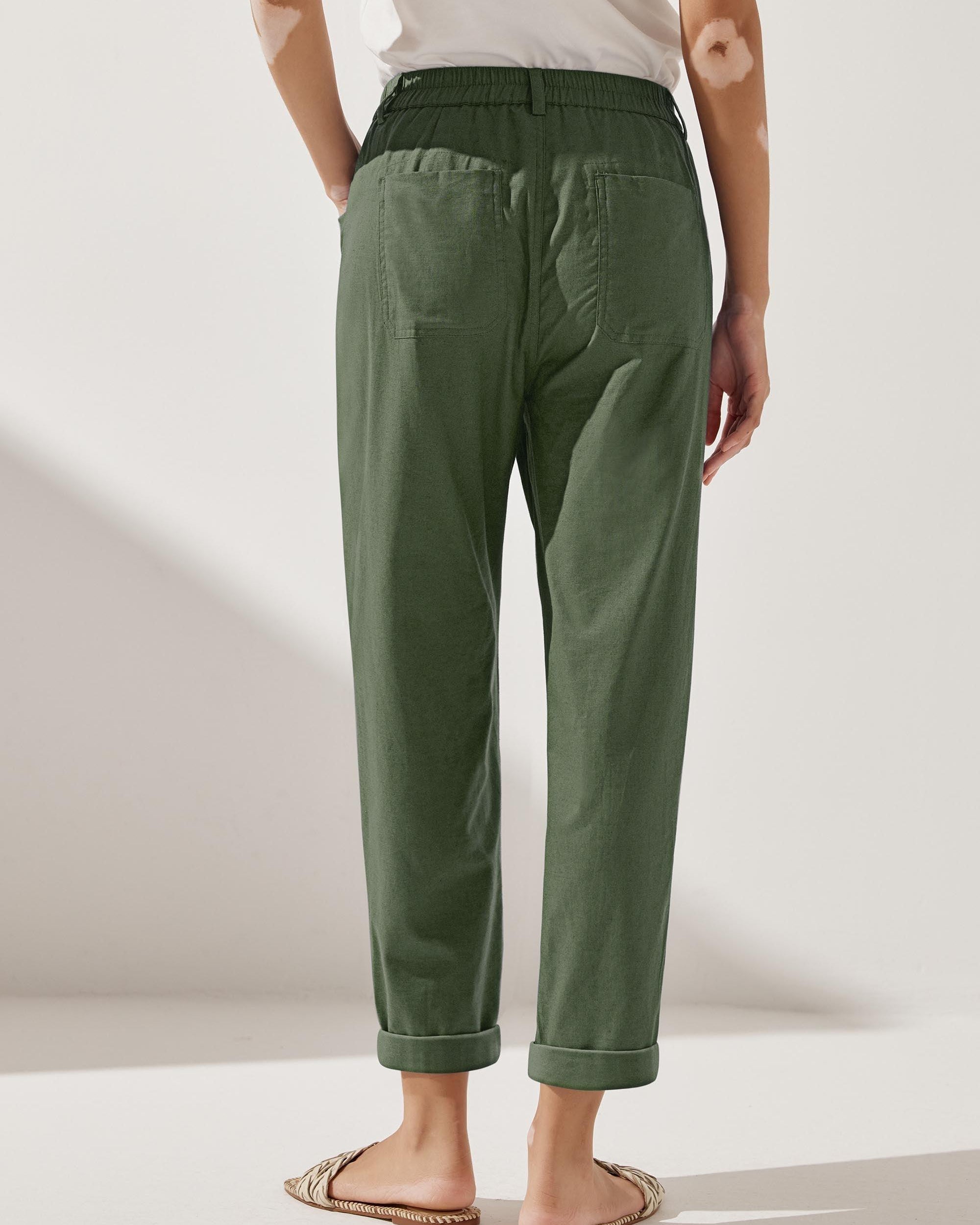 Linen Simple Button Fly Trousers HEIDI - BOTTOMS-Linen Pants