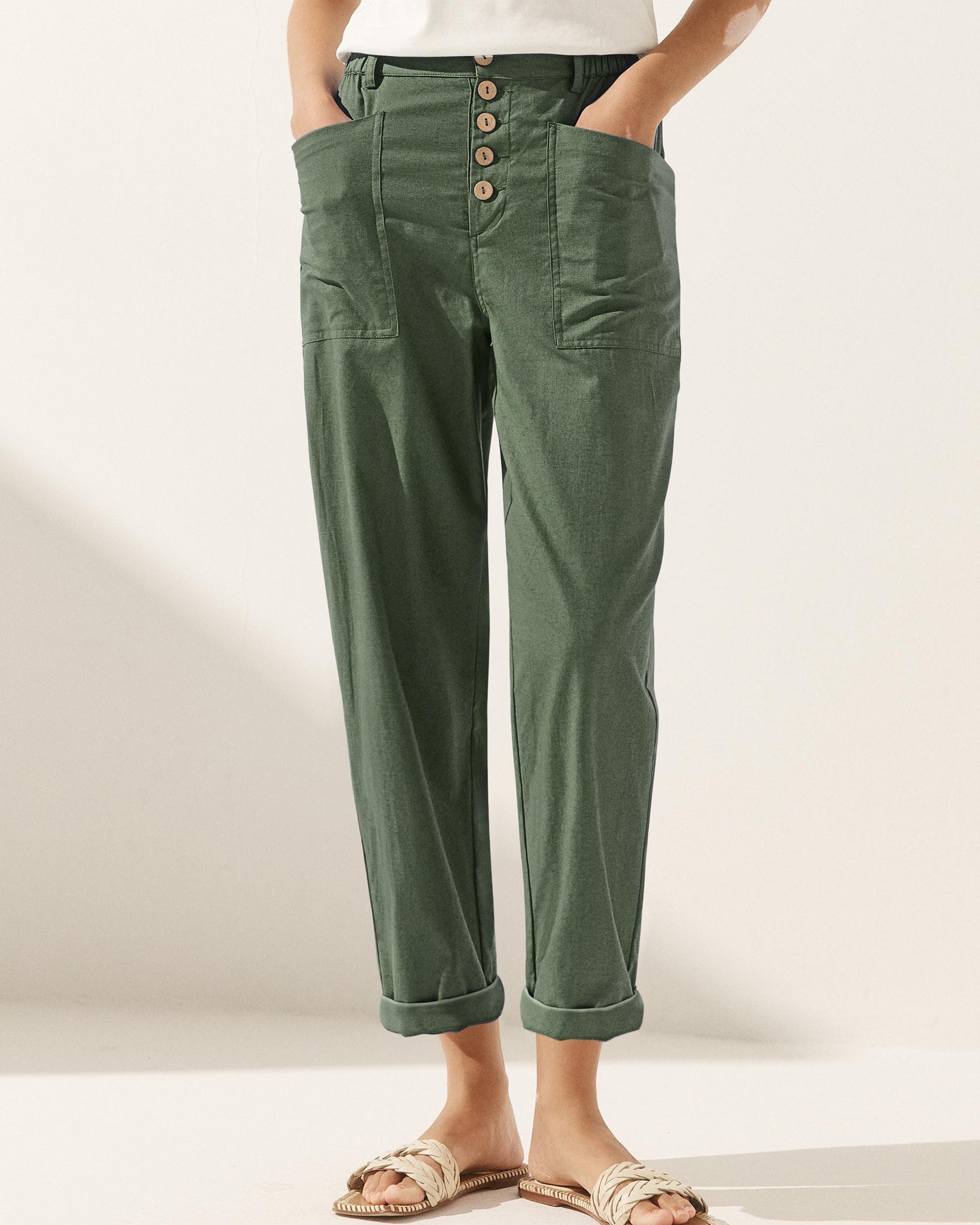 Linen Simple Button Fly Trousers HEIDI - BOTTOMS-Linen Pants