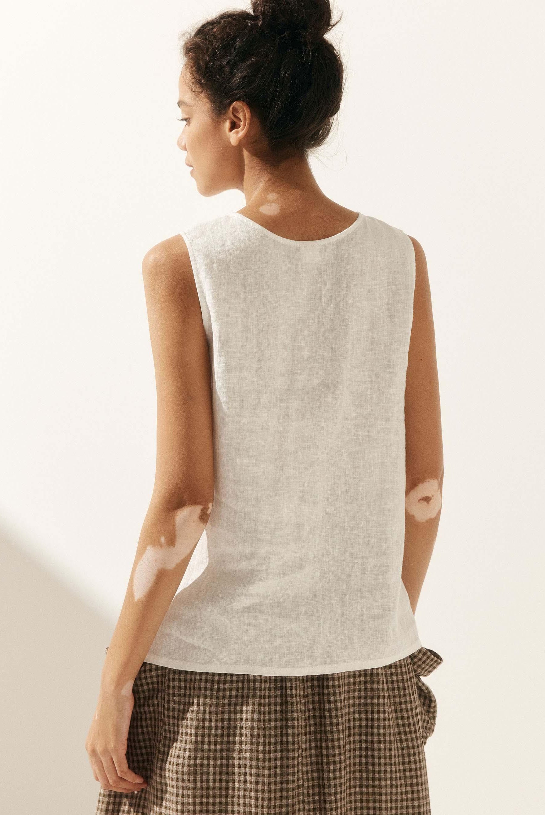 100% Linen Buttons Down Tank Top - TOPS-Linen Tanks