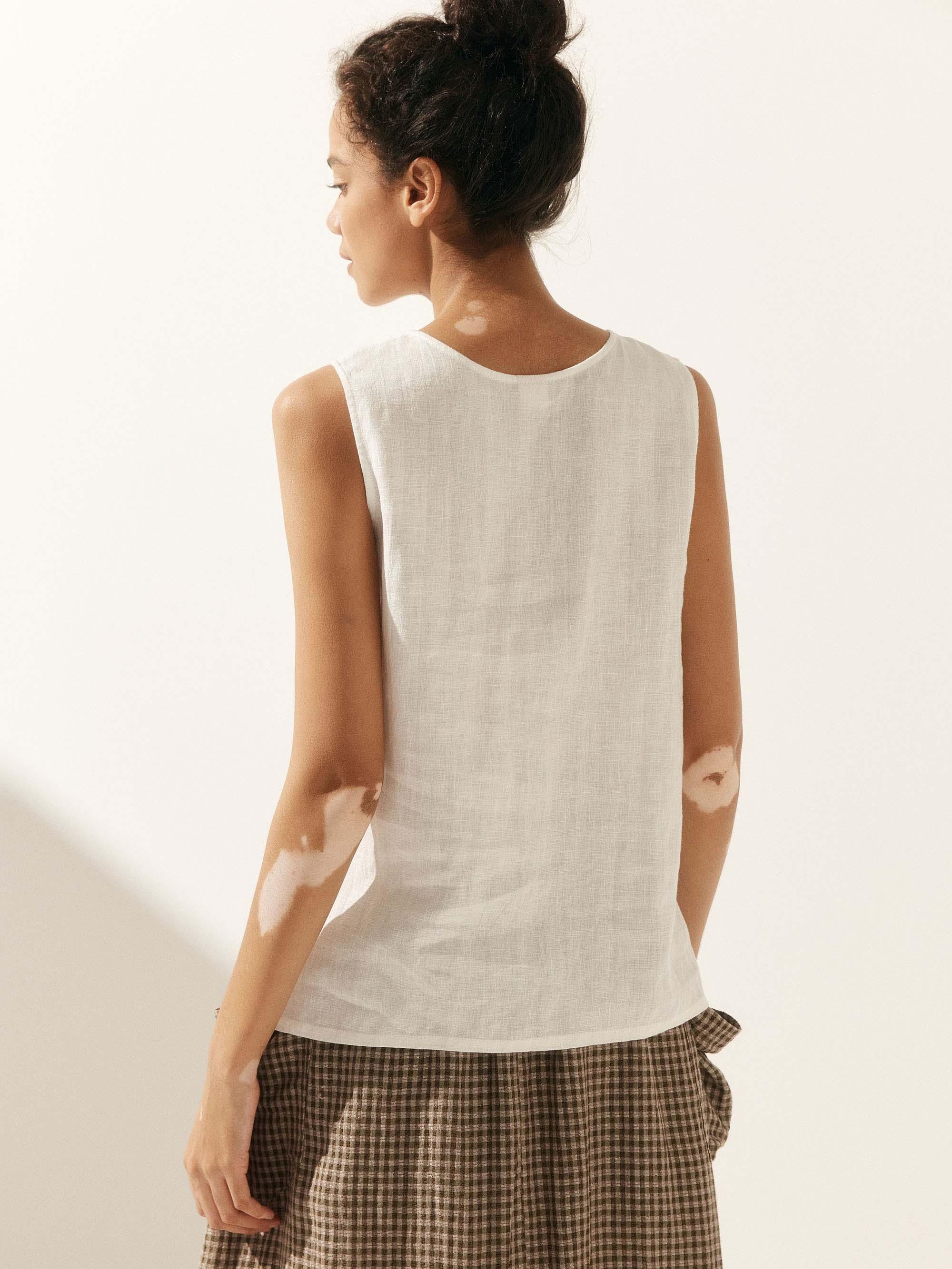 100% Linen Buttons Down Tank Top - TOPS-Linen Tanks