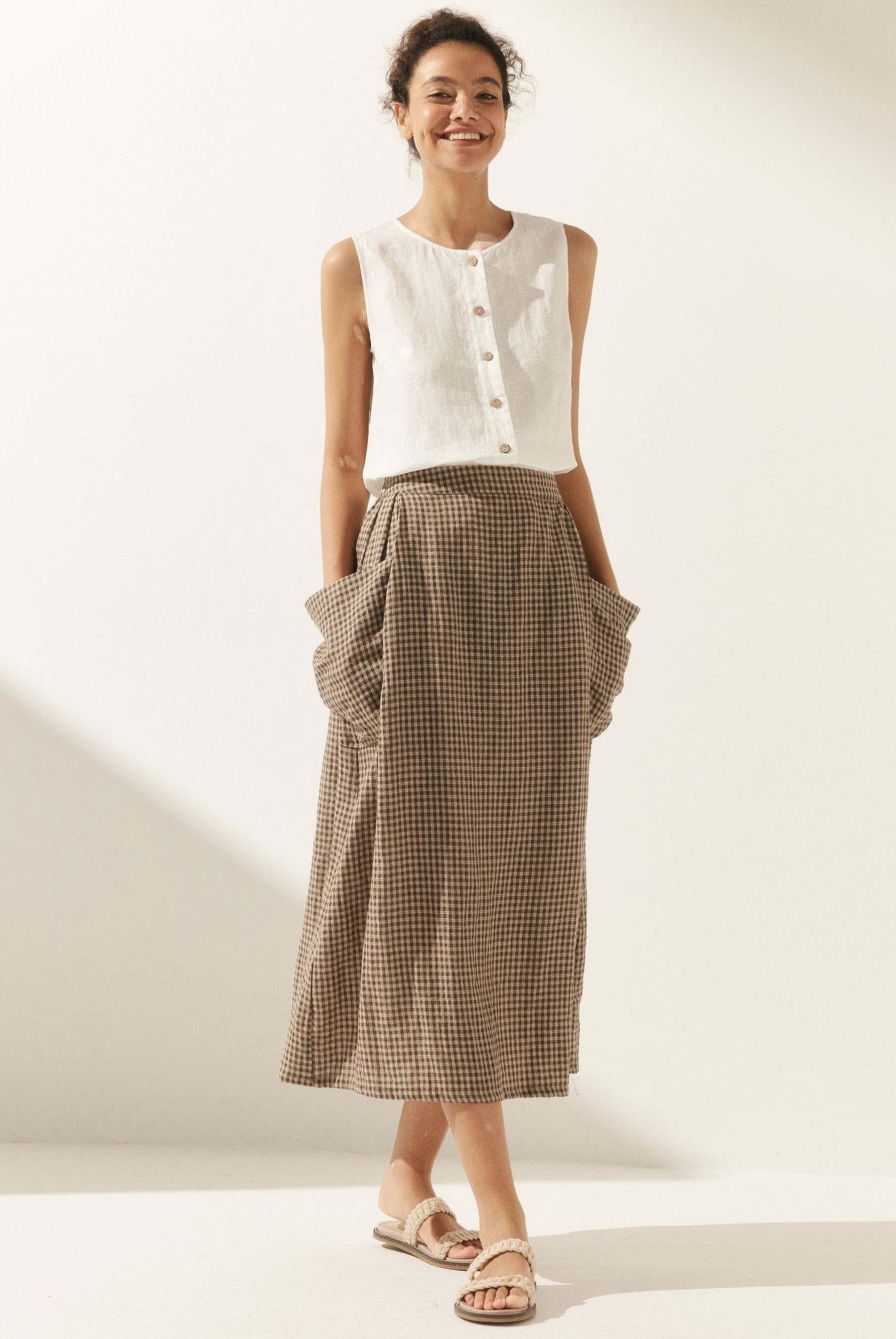 100% Linen Buttons Down Tank Top - TOPS-Linen Tanks