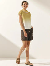 100% Linen Gingham Checked Cutout Turtleneck Top - TOPS-Linen Blouses