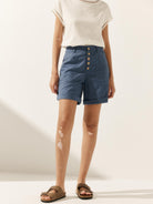 Linen Button-Fly Quarter Shorts LUCY - BOTTOMS-Linen