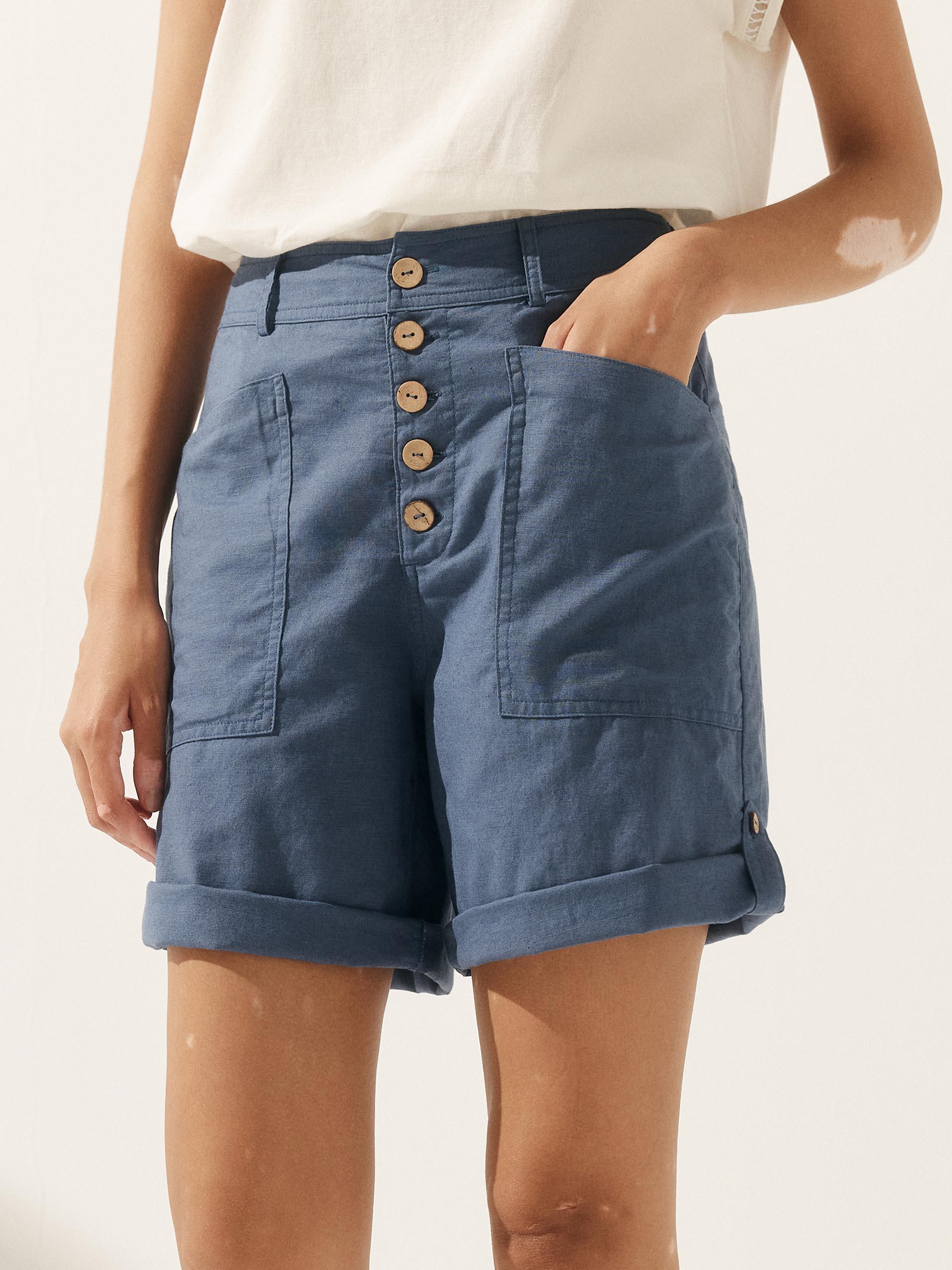 Linen Button-Fly Quarter Shorts LUCY - BOTTOMS-Linen
