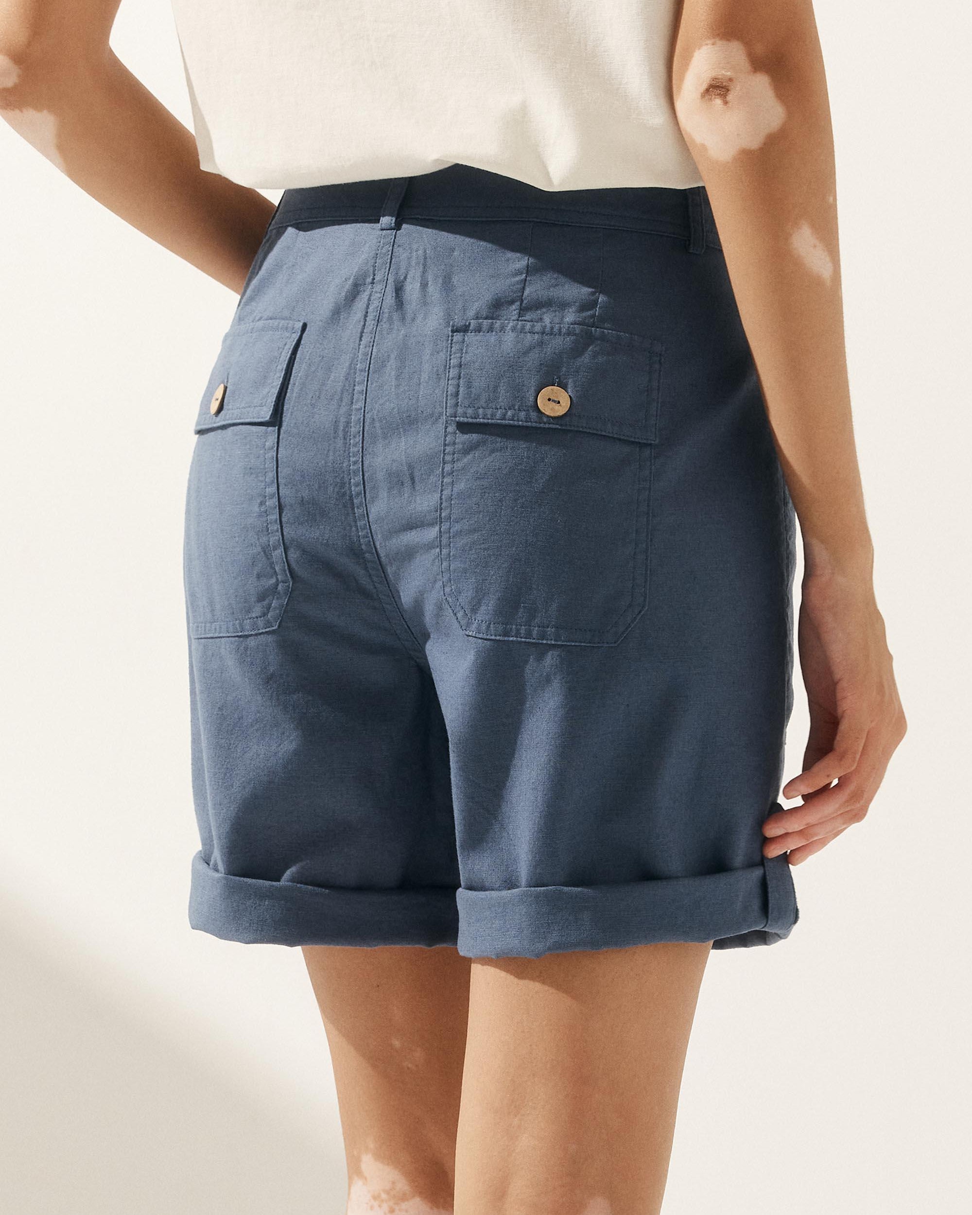 Linen Button-Fly Quarter Shorts LUCY - BOTTOMS-Linen