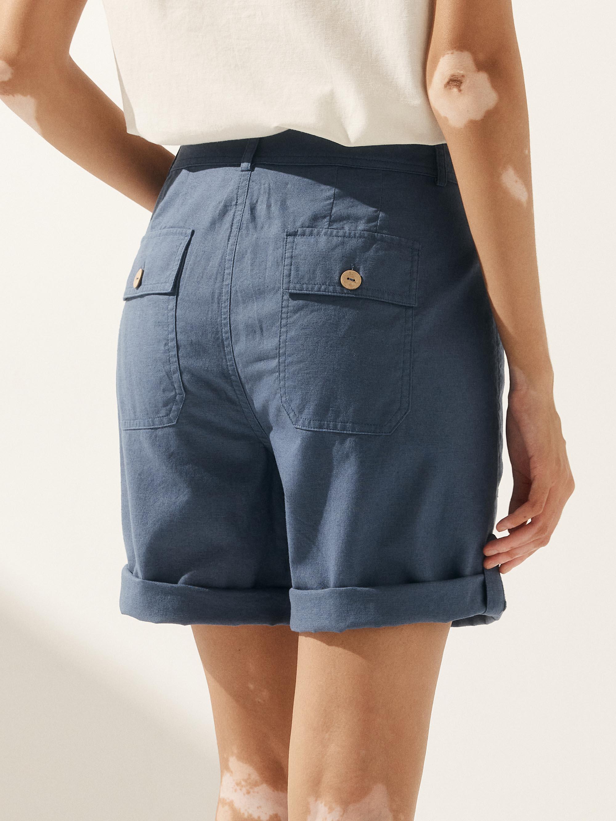 Linen Button-Fly Quarter Shorts LUCY - BOTTOMS-Linen