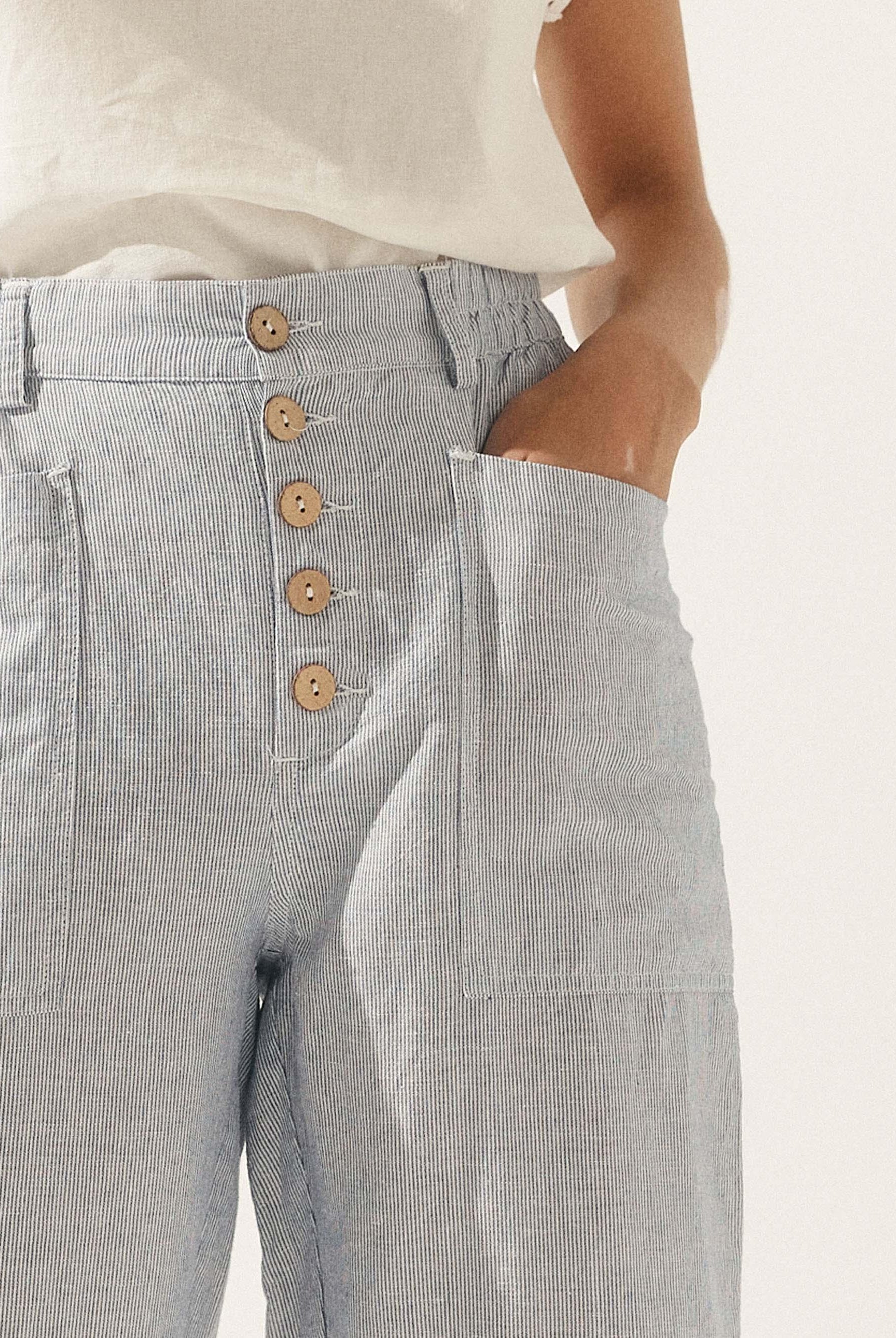 HEIDI Linen Simple Button Fly Trousers - BOTTOMS-Linen Pants