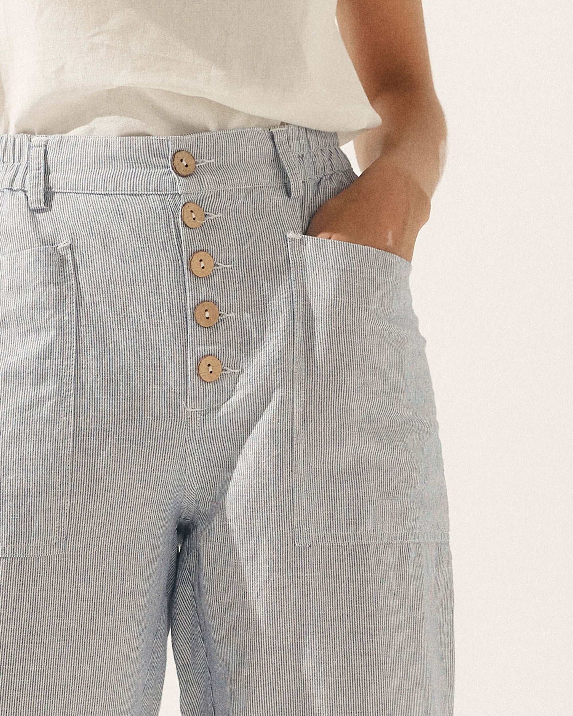 Linen Simple Button Fly Trousers HEIDI - BOTTOMS-Linen Pants