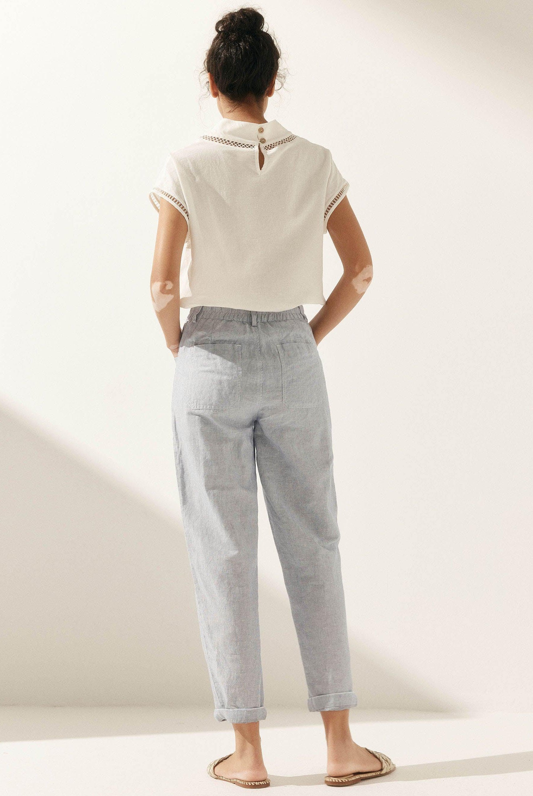 Linen Simple Button Fly Trousers HEIDI - BOTTOMS-Linen Pants