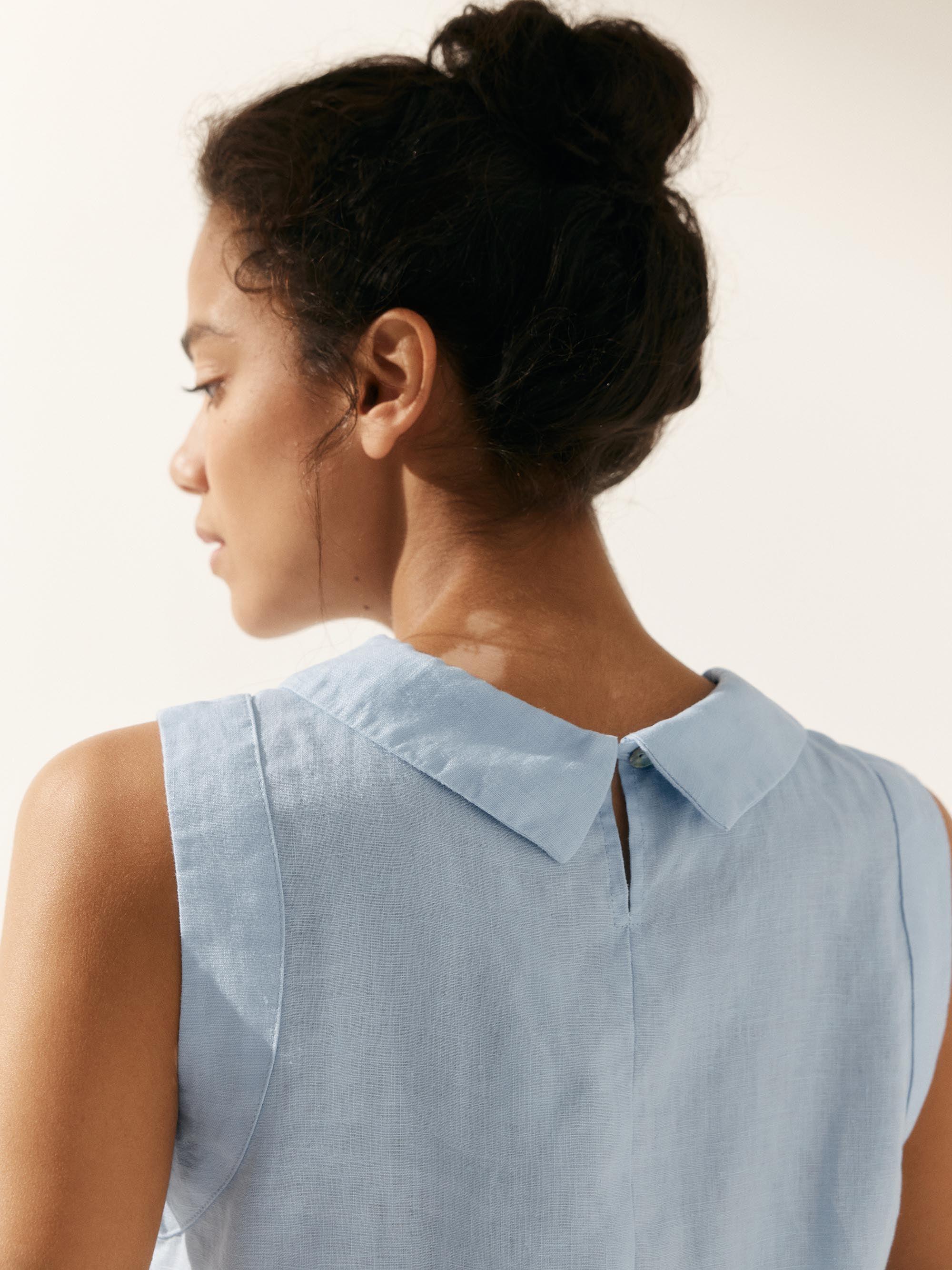 100% Linen Draped Collar Tank Top - TOPS-Linen Tanks