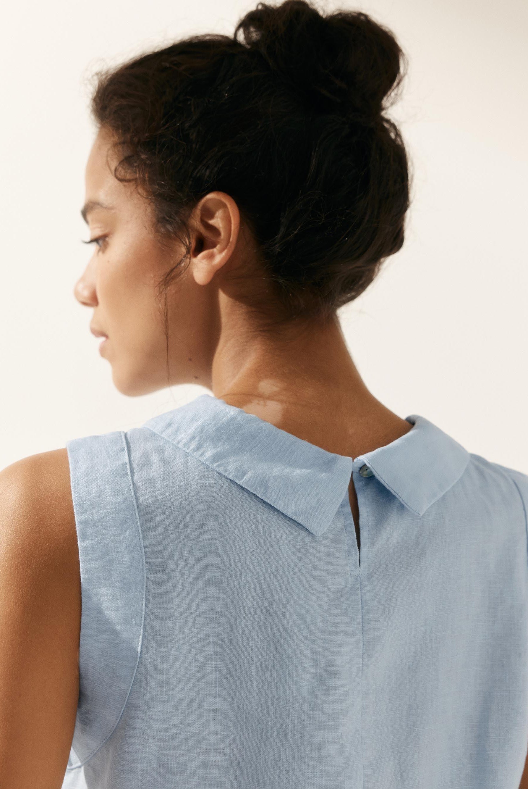 100% Linen Draped Collar Tank Top JACQUELINE - TOPS-Linen Tanks