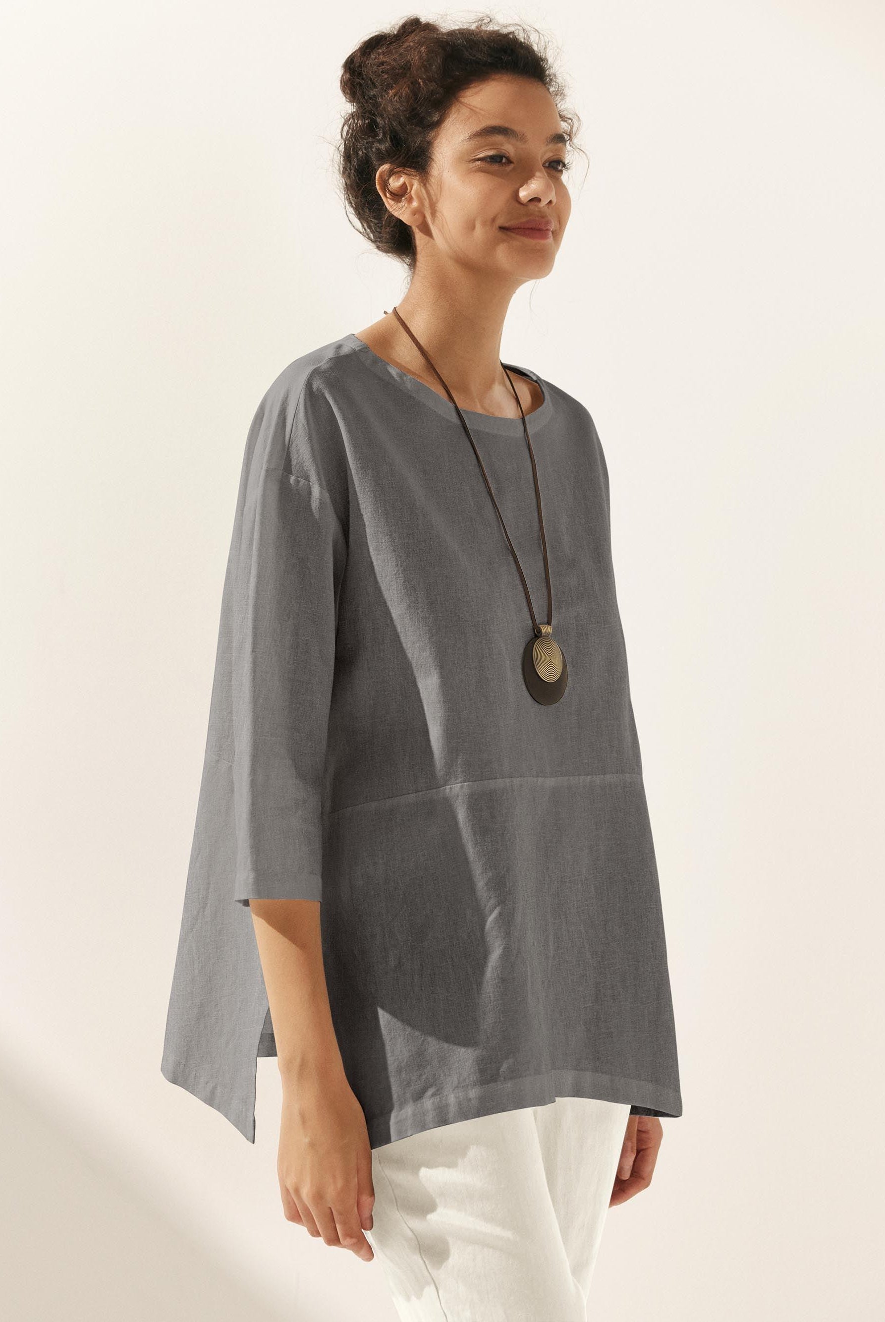 Linen White Boat Neck Oversized Top AVA - TOPS-Linen Blouses