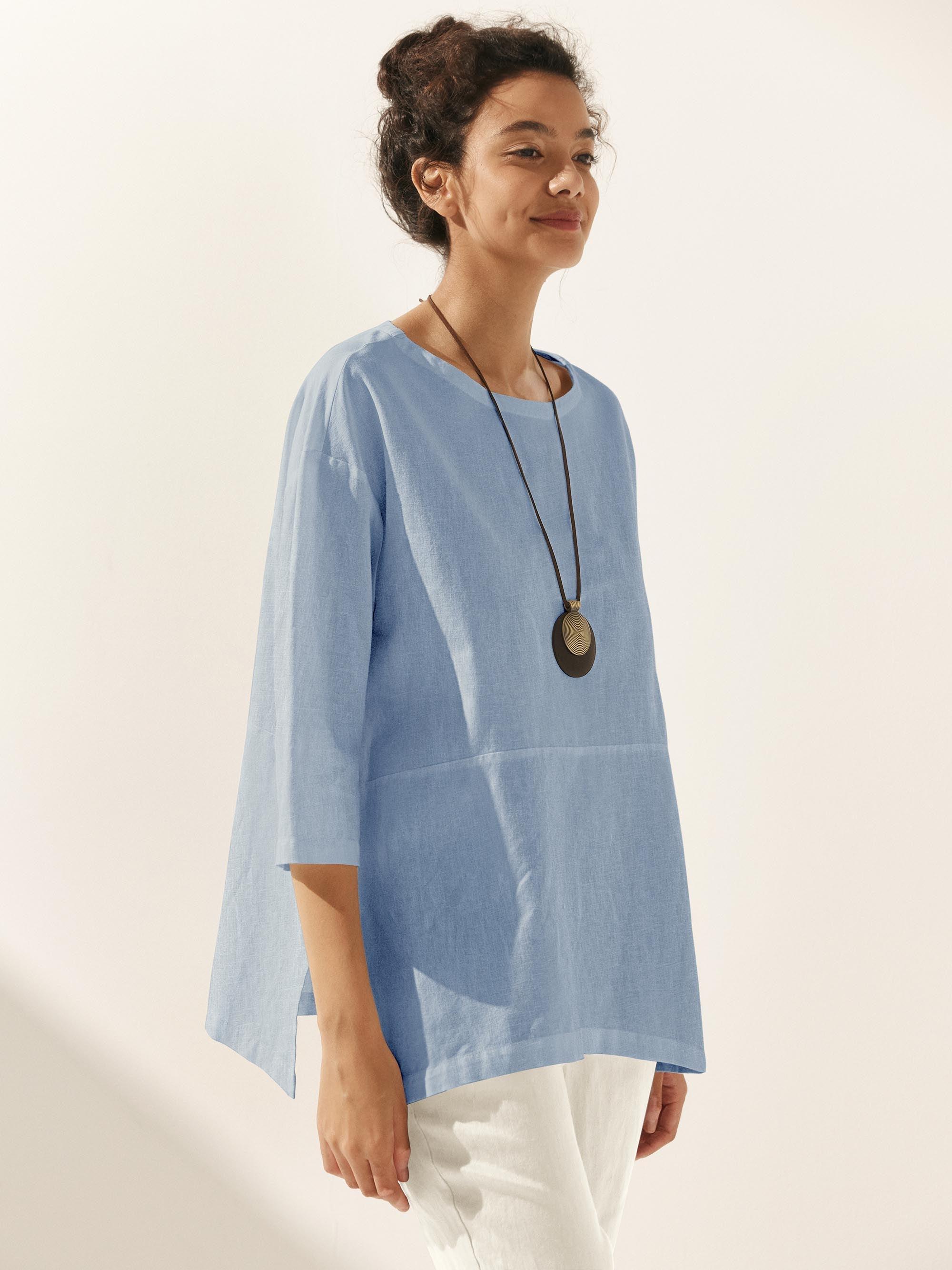 Linen White Boat Neck Oversized Top AVA - TOPS-Linen Blouses