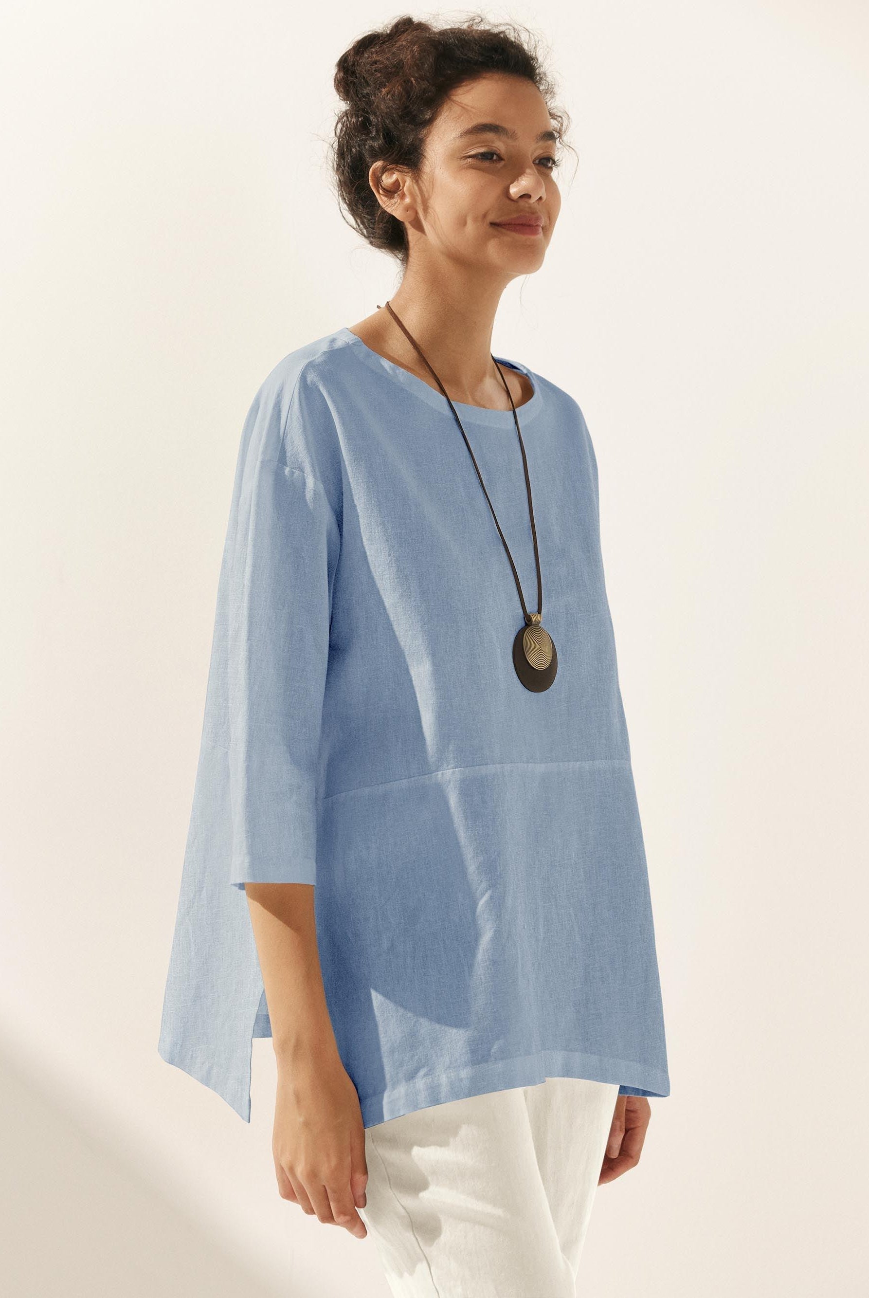 Linen White Boat Neck Oversized Top AVA - TOPS-Linen Blouses
