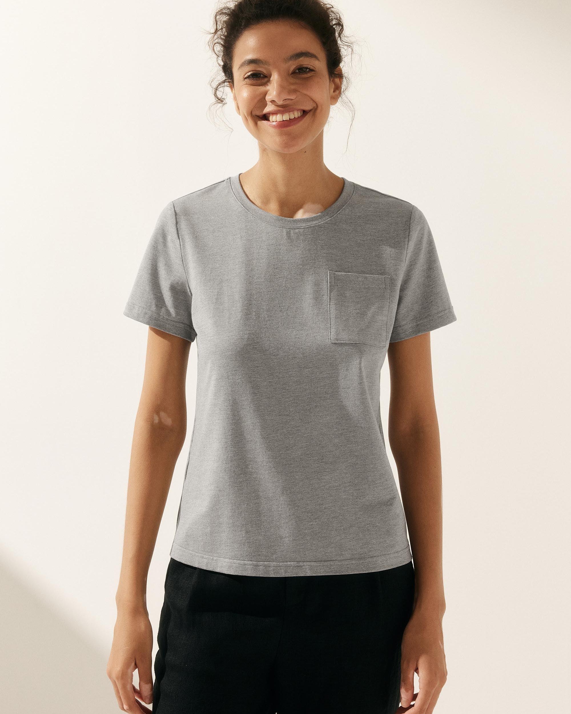 Stretch-Knit Bamboo Classic Basic Tee BELLE - Neutral Grey / Crew Neck / S - TOPS-Bamboo Tees