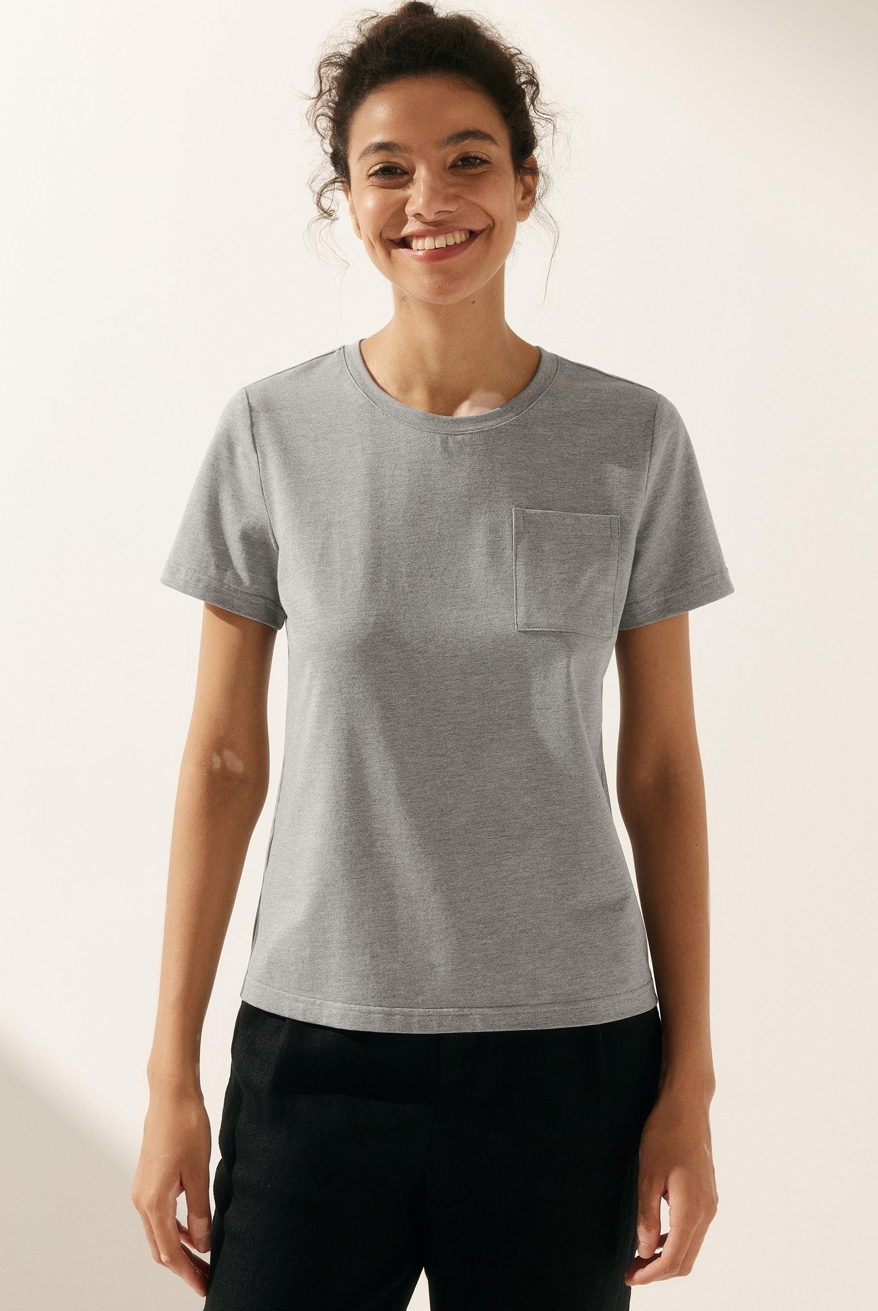 Stretch-Knit Bamboo Classic Basic Tee BELLE - Neutral Grey / Crew Neck / S - TOPS-Bamboo Tees