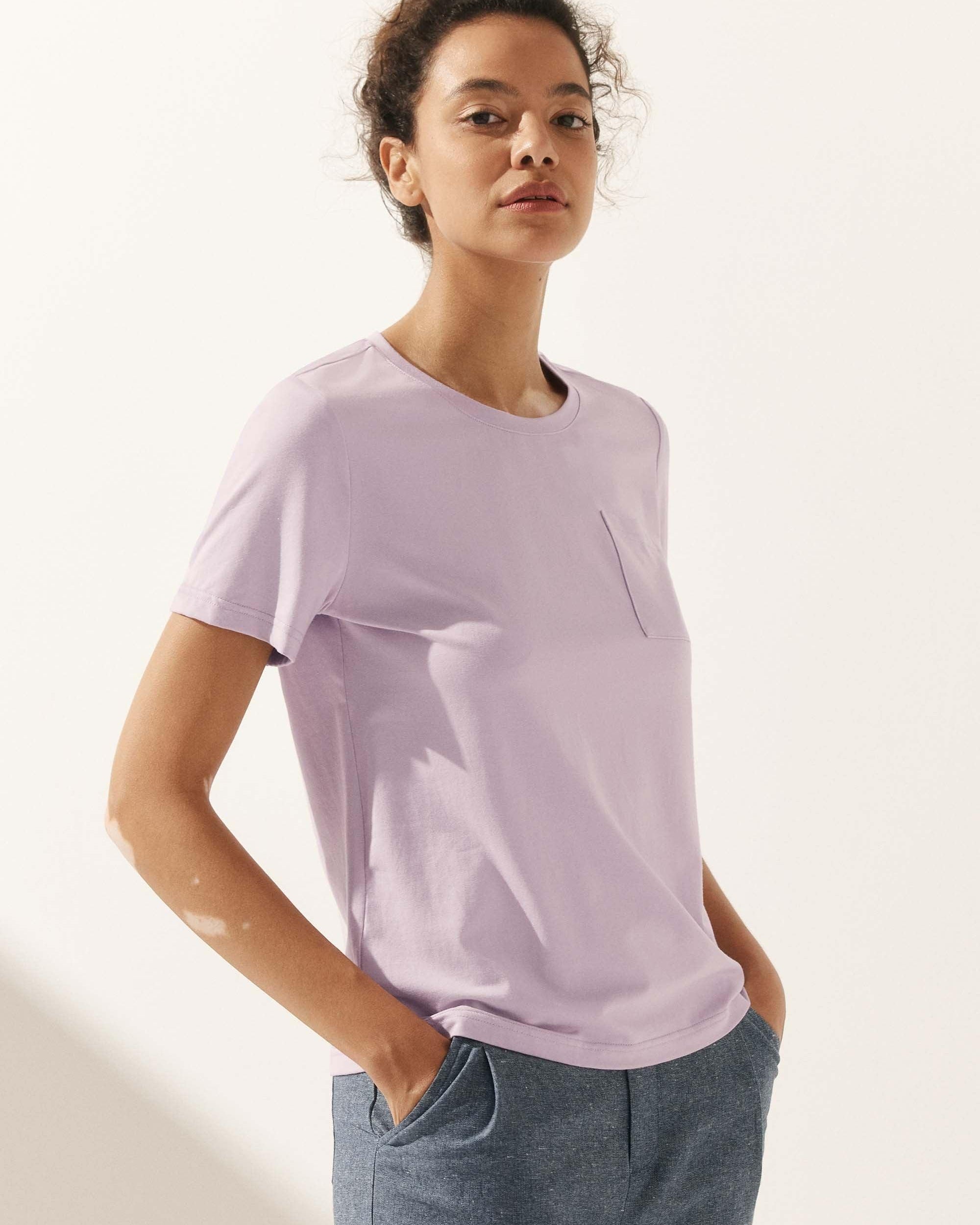 Stretch-Knit Bamboo Classic Basic Tee BELLE - Lavender / Crew Neck / S - TOPS-Bamboo Tees