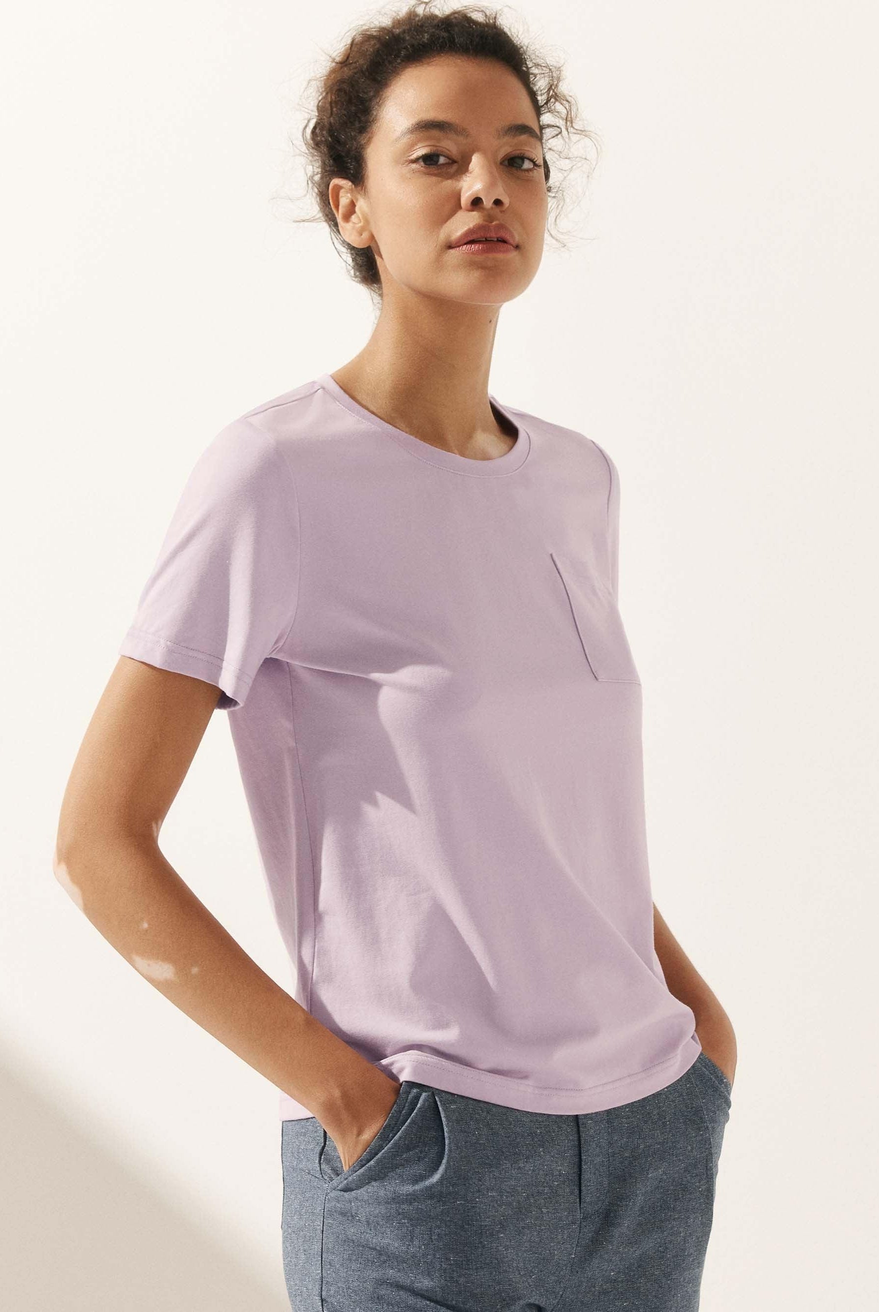 Stretch-Knit Bamboo Classic Basic Tee BELLE - Lavender / Crew Neck / S - TOPS-Bamboo Tees