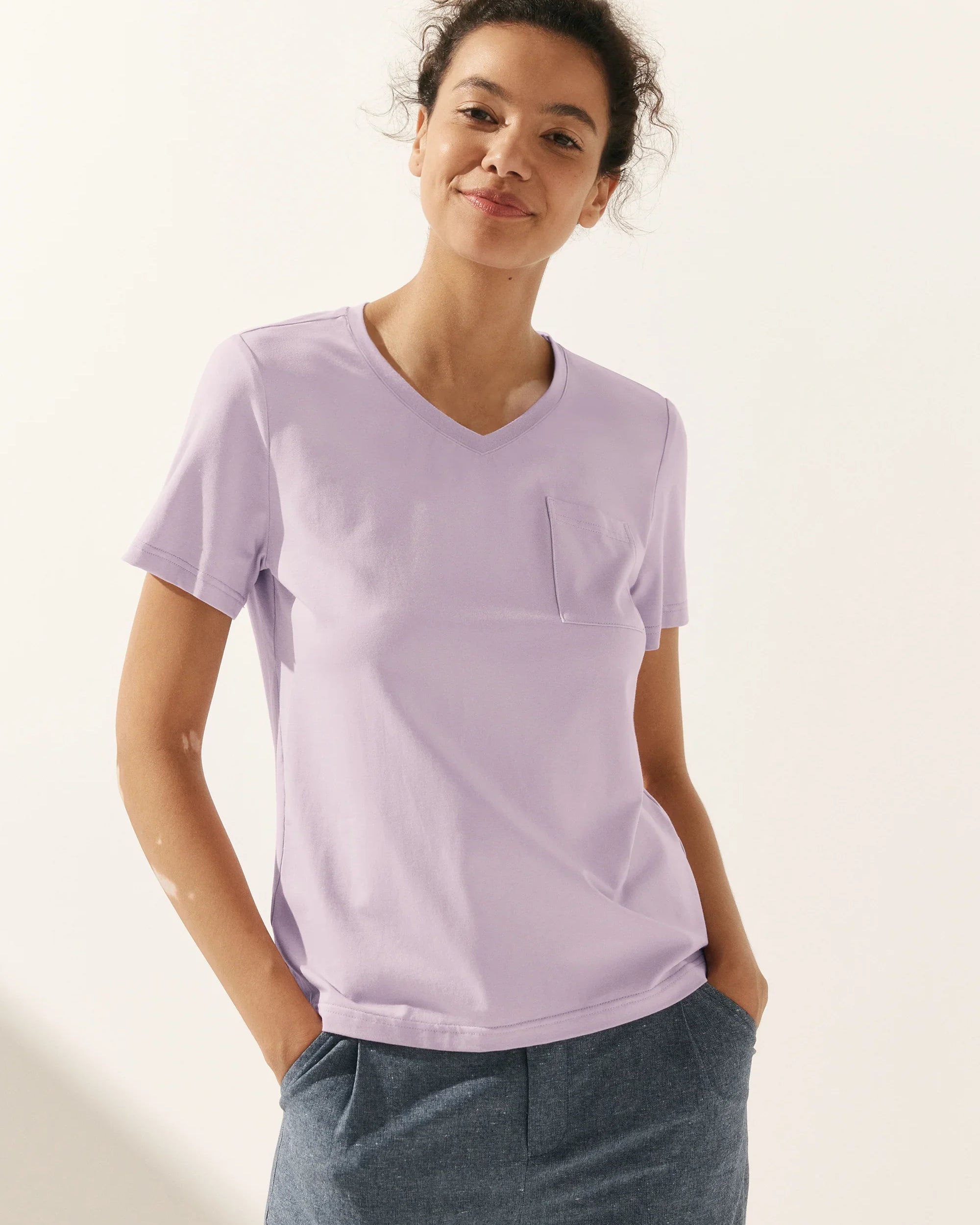 Stretch-Knit Bamboo Classic Basic Tee BELLE - Lavender / V-Neck / S - TOPS-Bamboo Tees