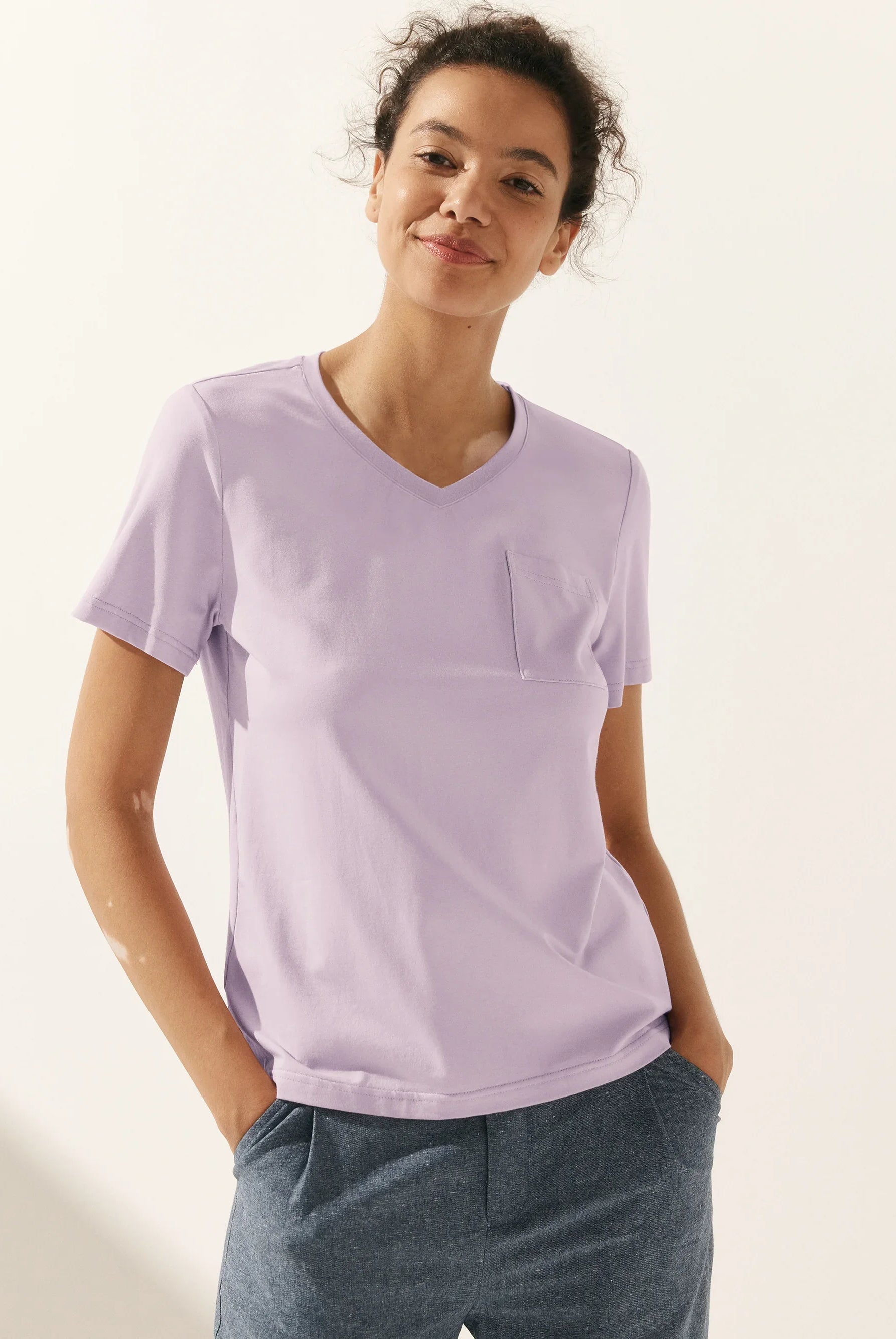 Stretch-Knit Bamboo Classic Basic Tee BELLE - Lavender / V-Neck / S - TOPS-Bamboo Tees