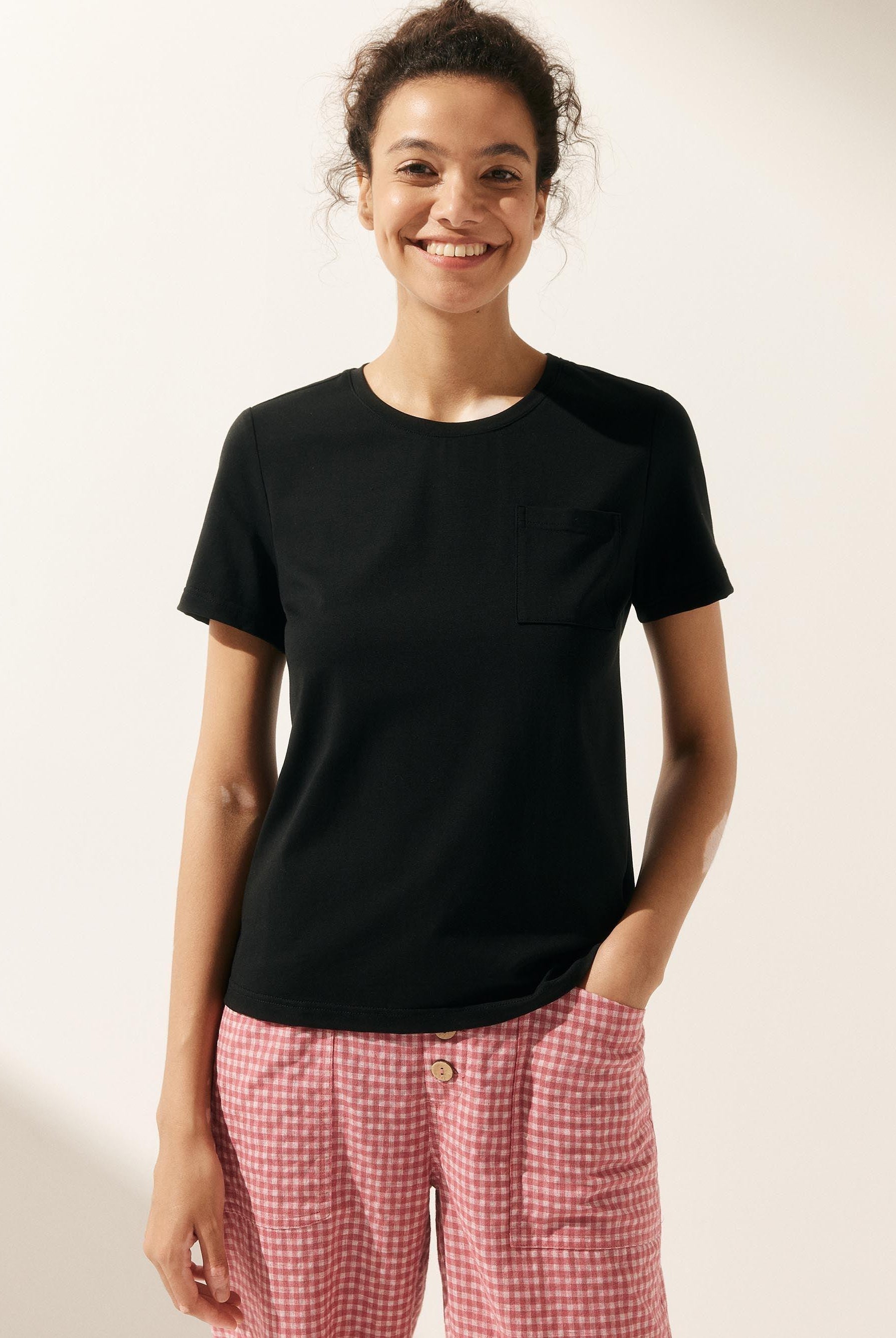 Stretch-Knit Bamboo Classic Basic Tee BELLE - Charcoal Black / Crew Neck / S - TOPS-Bamboo Tees