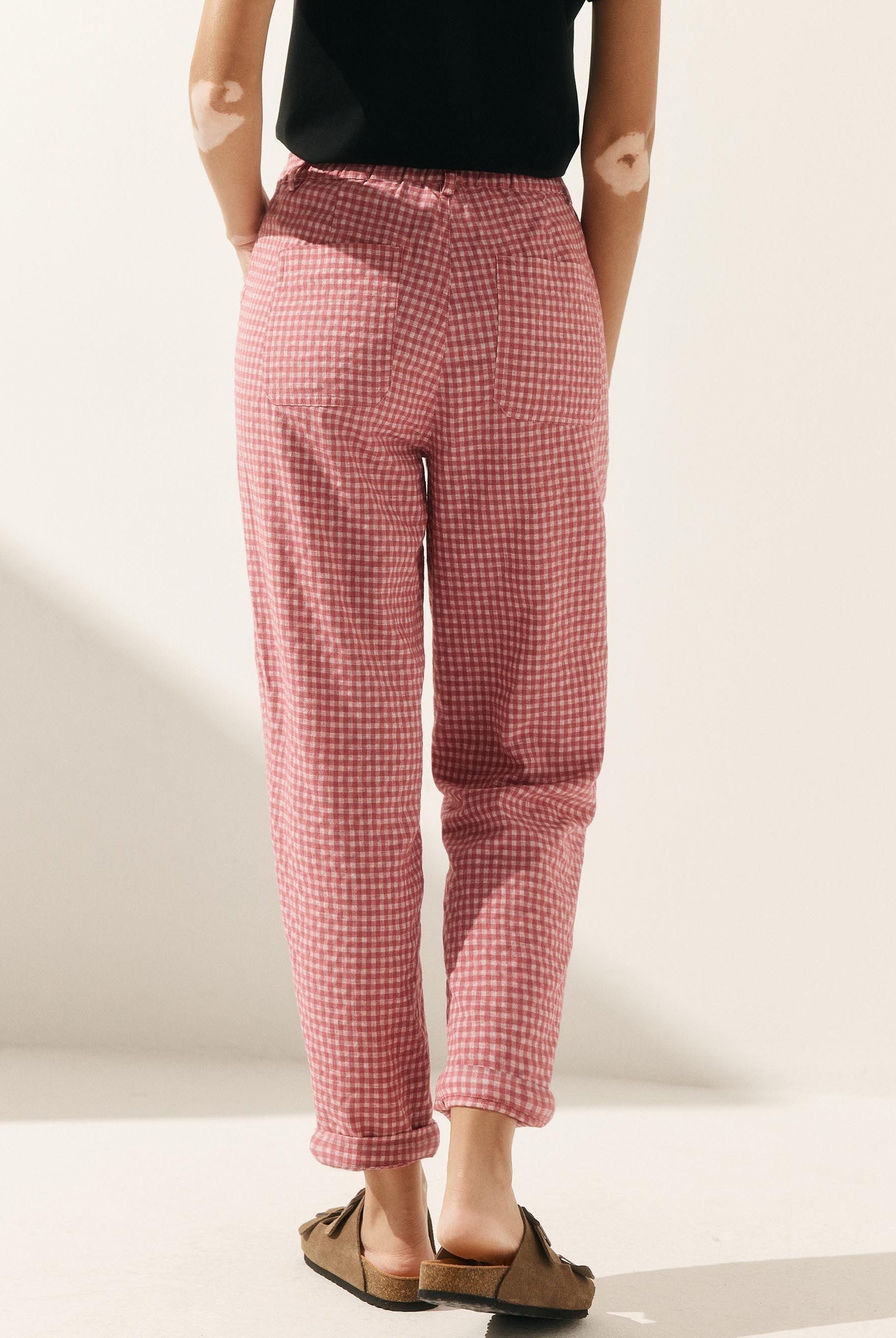 Linen Simple Button Fly Trousers HEIDI - BOTTOMS-Linen Pants