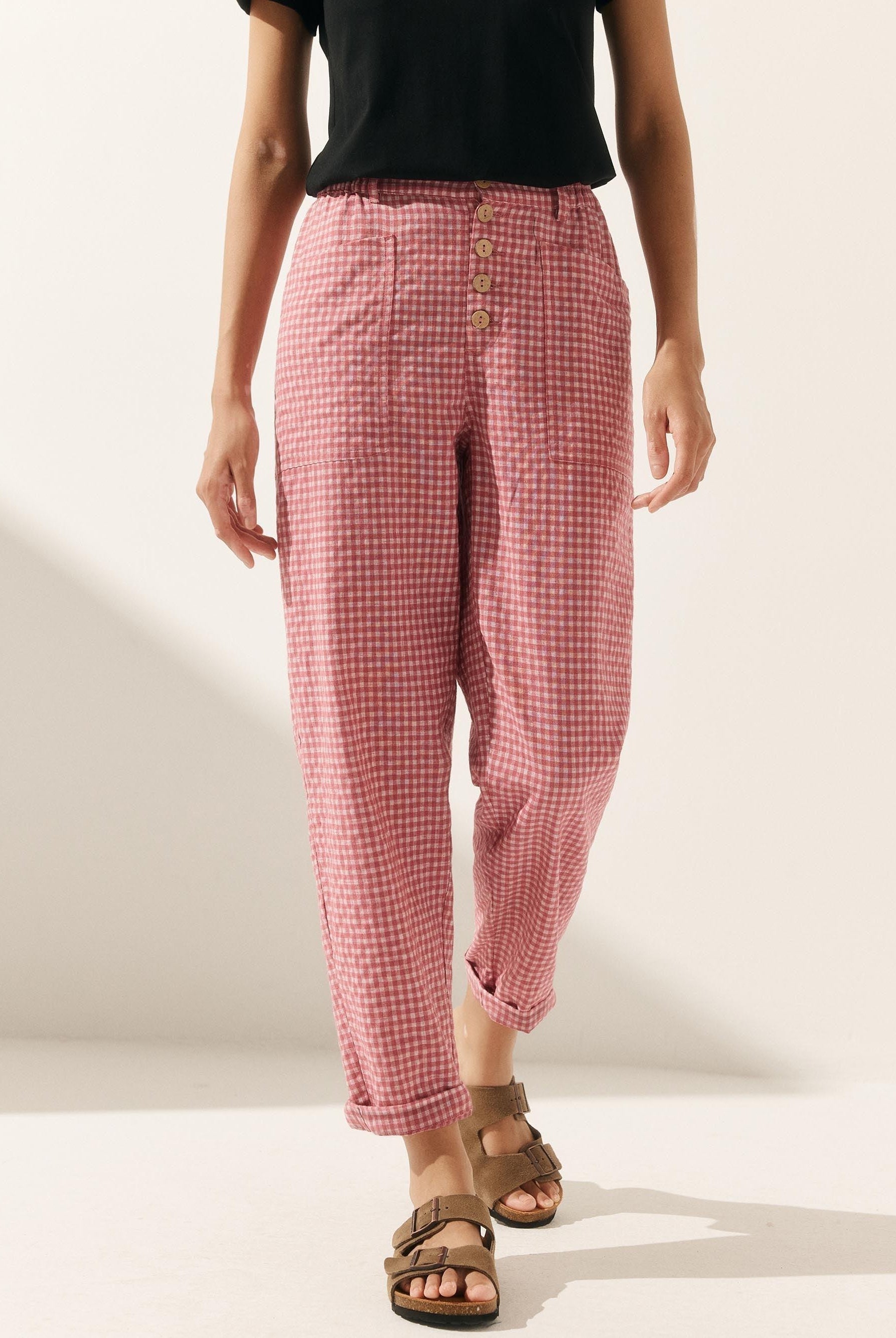 Linen Simple Button Fly Trousers HEIDI - BOTTOMS-Linen Pants
