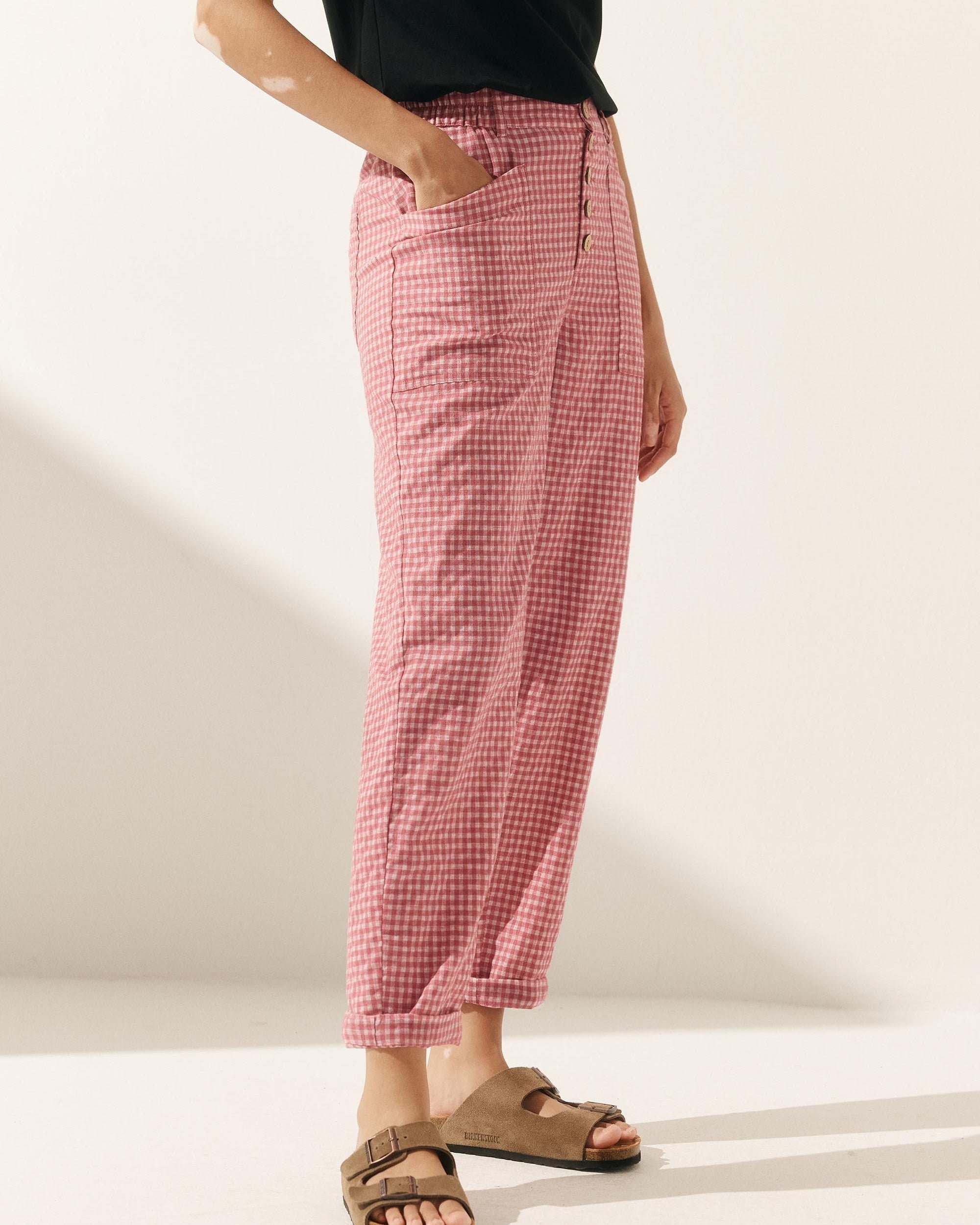 Linen Simple Button Fly Trousers HEIDI - BOTTOMS-Linen Pants