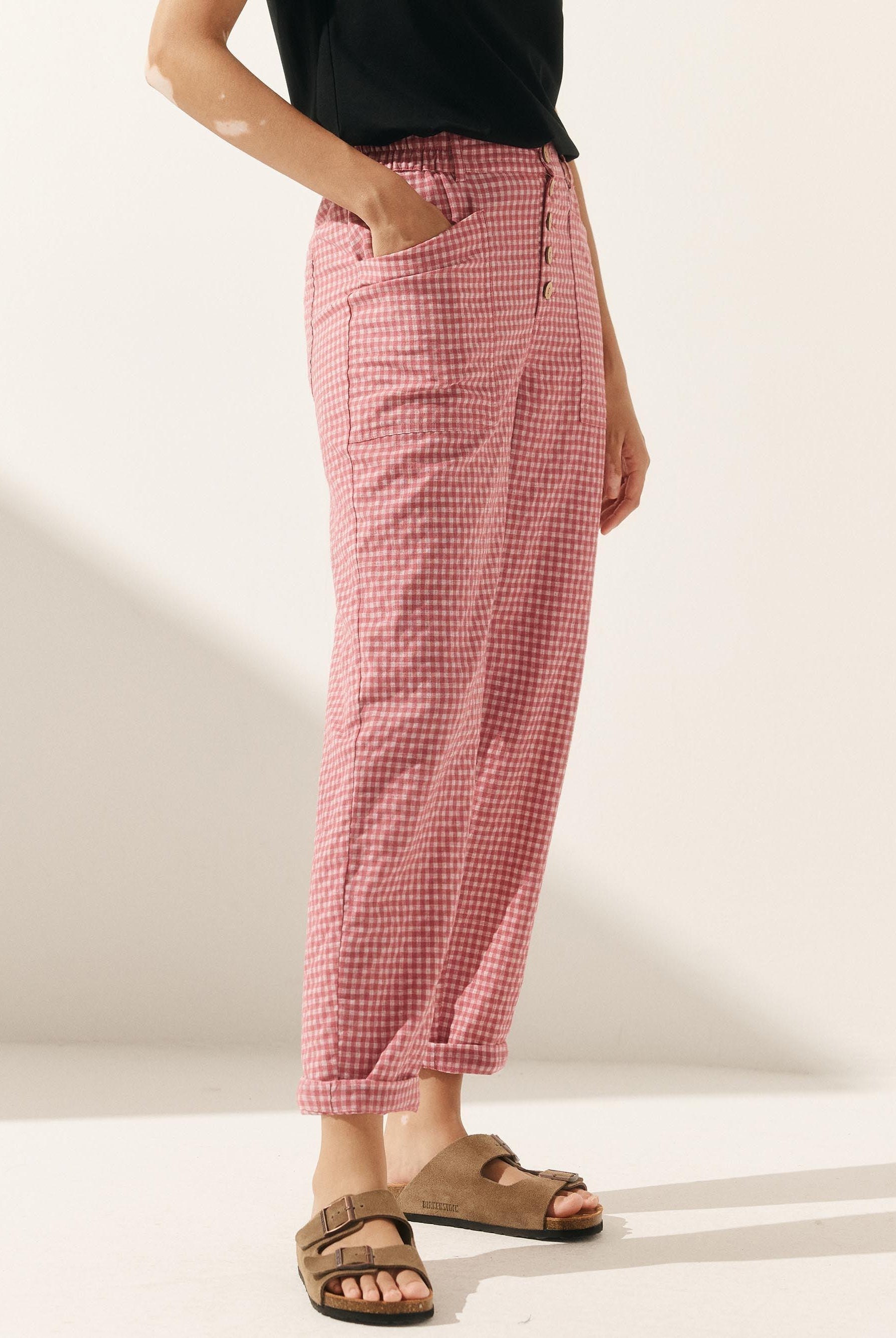 Linen Simple Button Fly Trousers HEIDI - BOTTOMS-Linen Pants