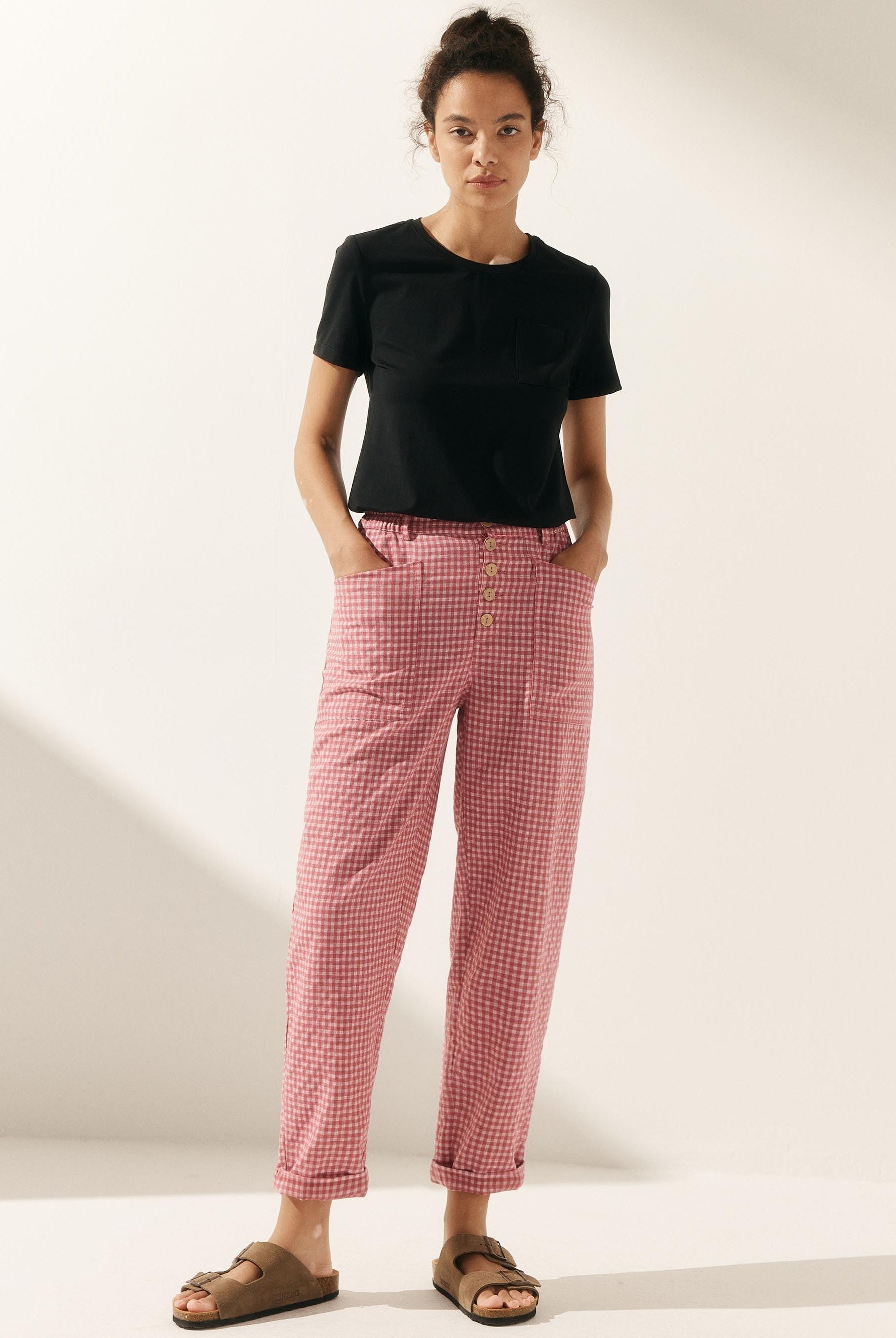 HEIDI Linen Simple Button Fly Trousers - BOTTOMS-Linen Pants