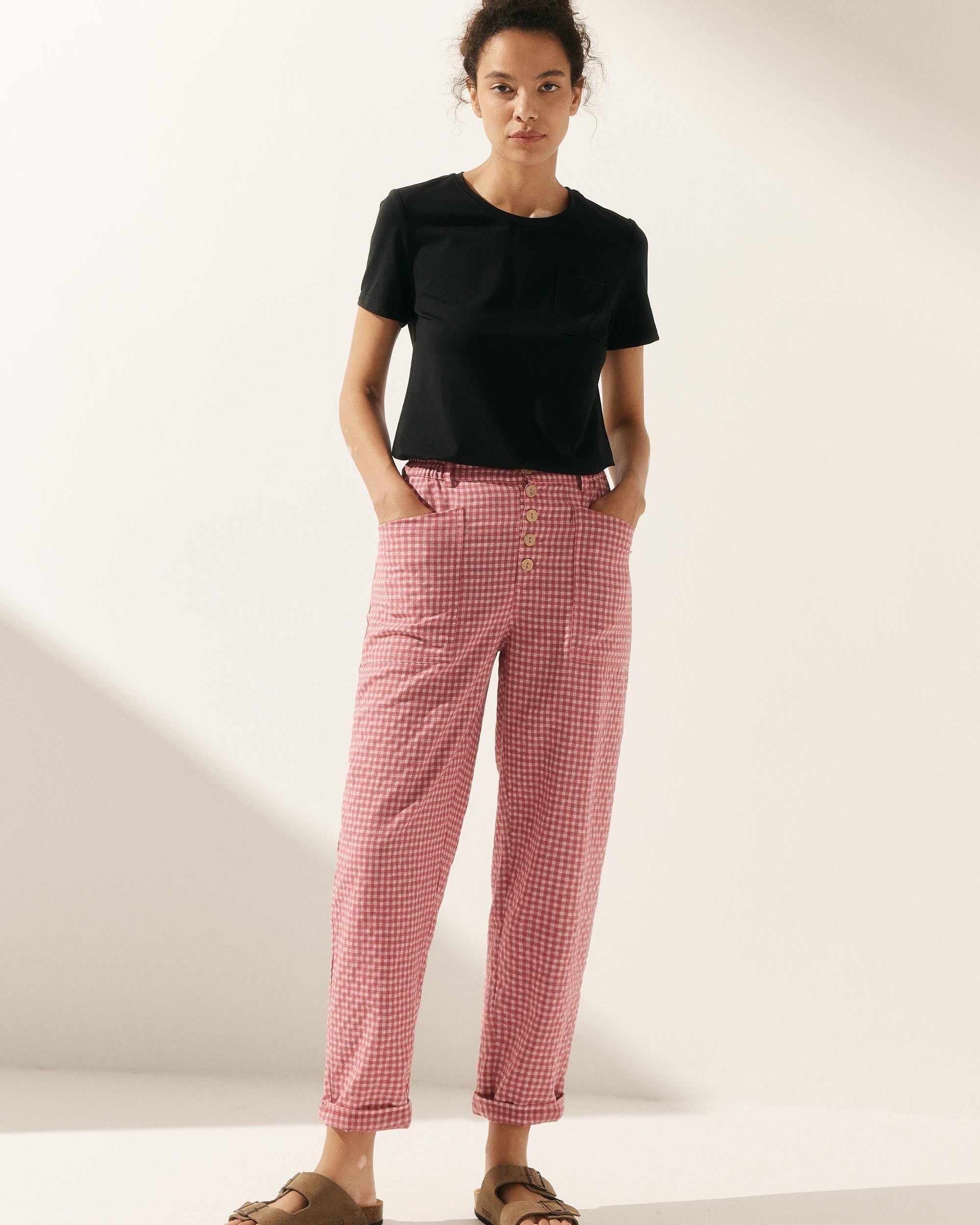Linen Simple Button Fly Trousers HEIDI - BOTTOMS-Linen Pants