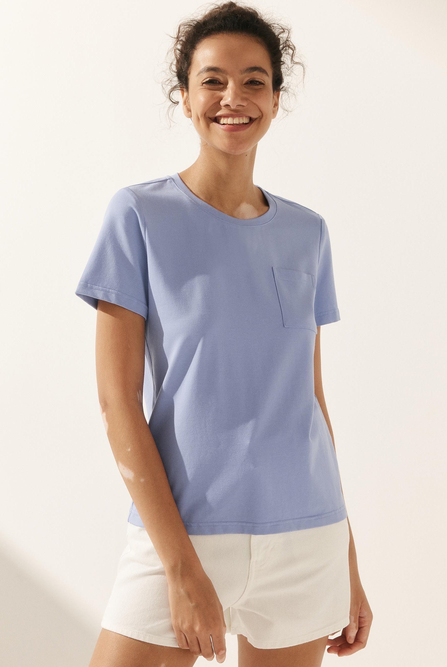 Stretch-Knit Bamboo Classic Basic Tee BELLE - Periwinkle / Crew Neck / S - TOPS-Bamboo Tees