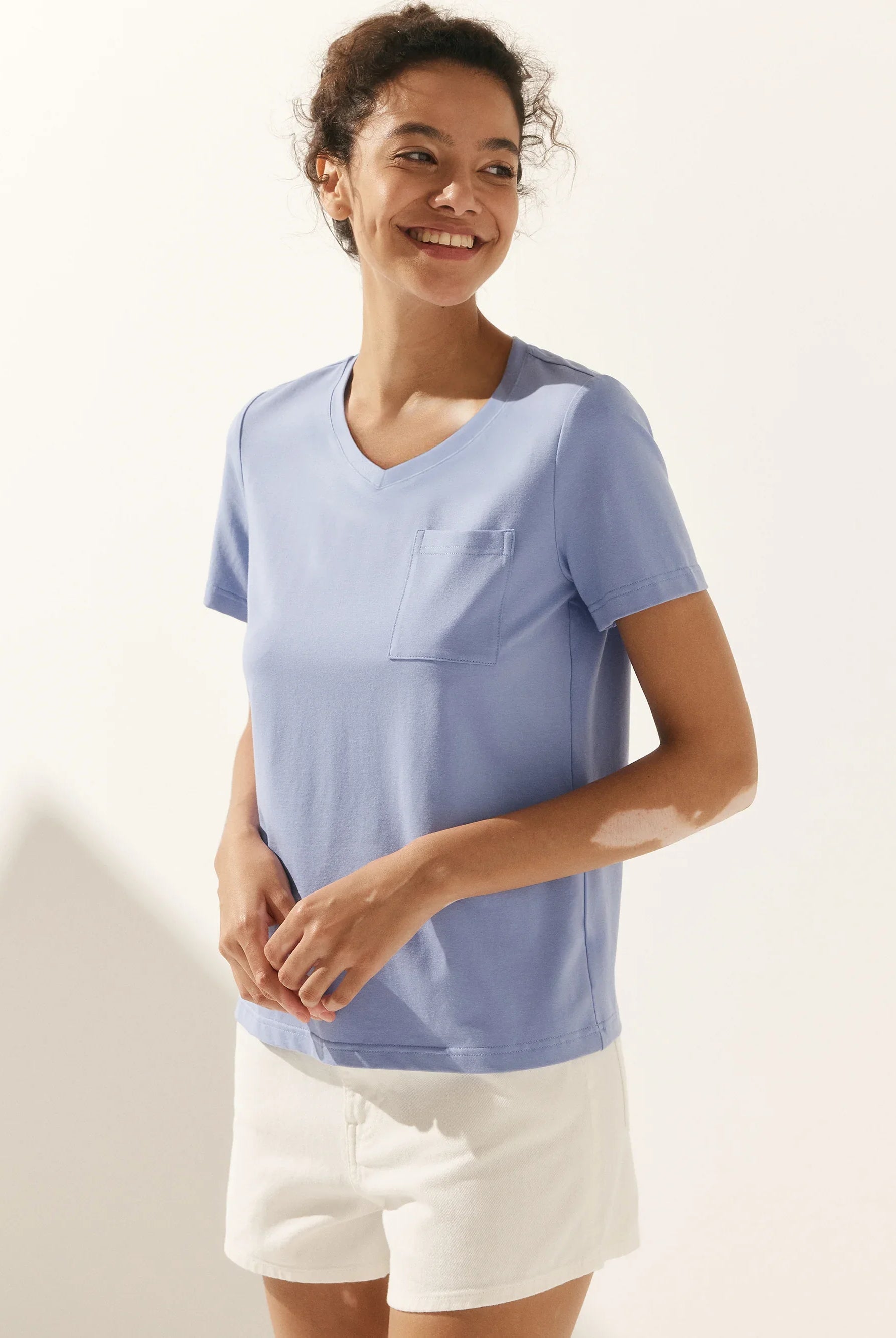 Stretch-Knit Bamboo Classic Basic Tee BELLE - Periwinkle / V-Neck / S - TOPS-Bamboo Tees