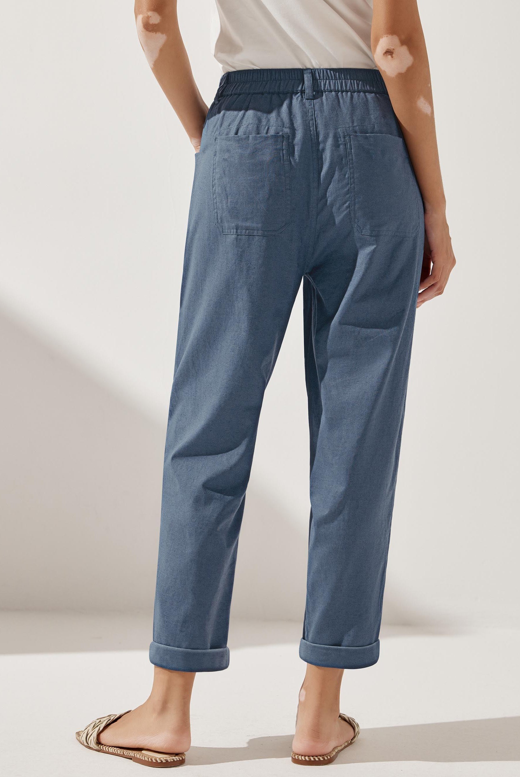 Linen Simple Button Fly Trousers HEIDI - BOTTOMS-Linen Pants