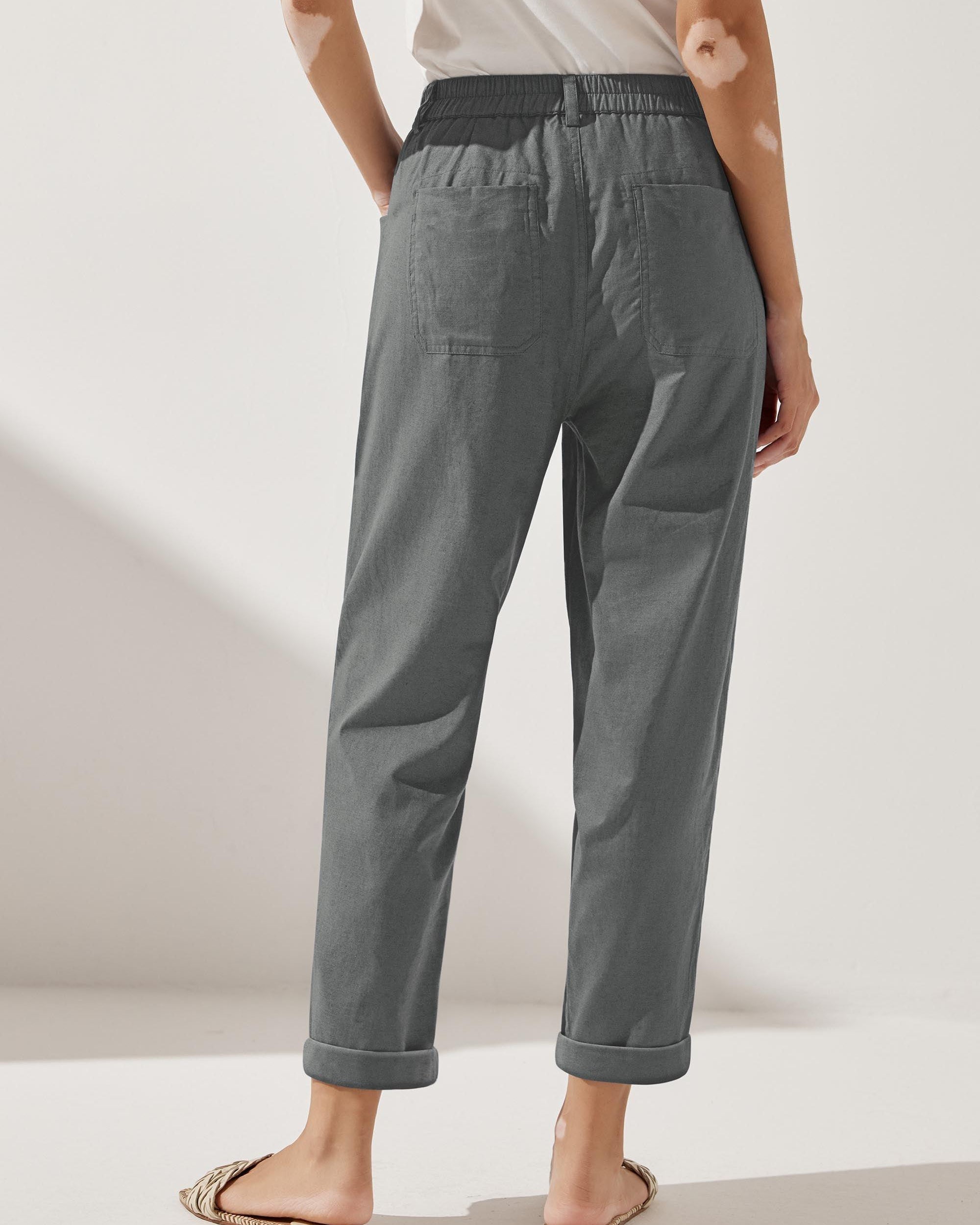 Linen Simple Button Fly Trousers HEIDI - BOTTOMS-Linen Pants