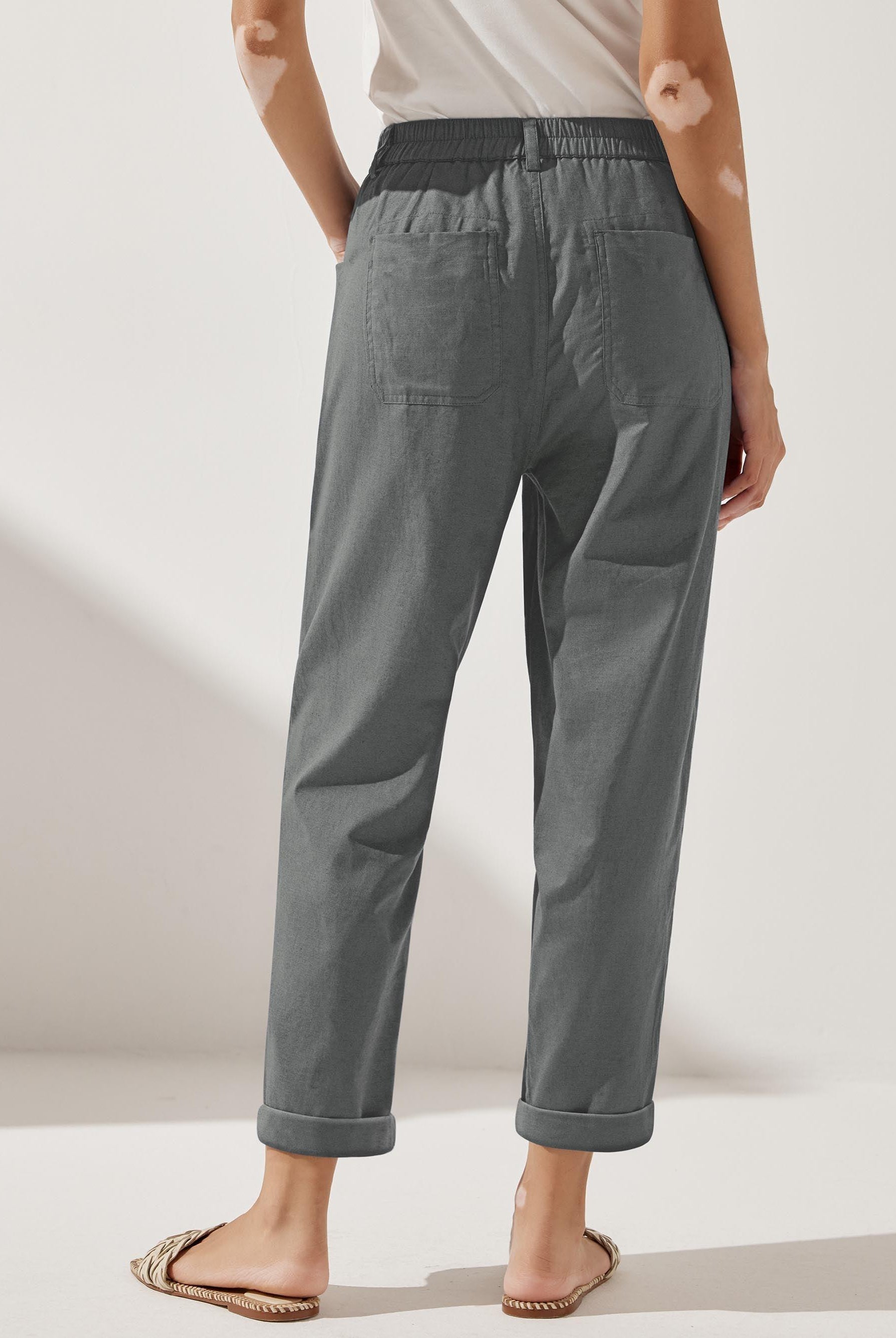 Linen Simple Button Fly Trousers HEIDI - BOTTOMS-Linen Pants