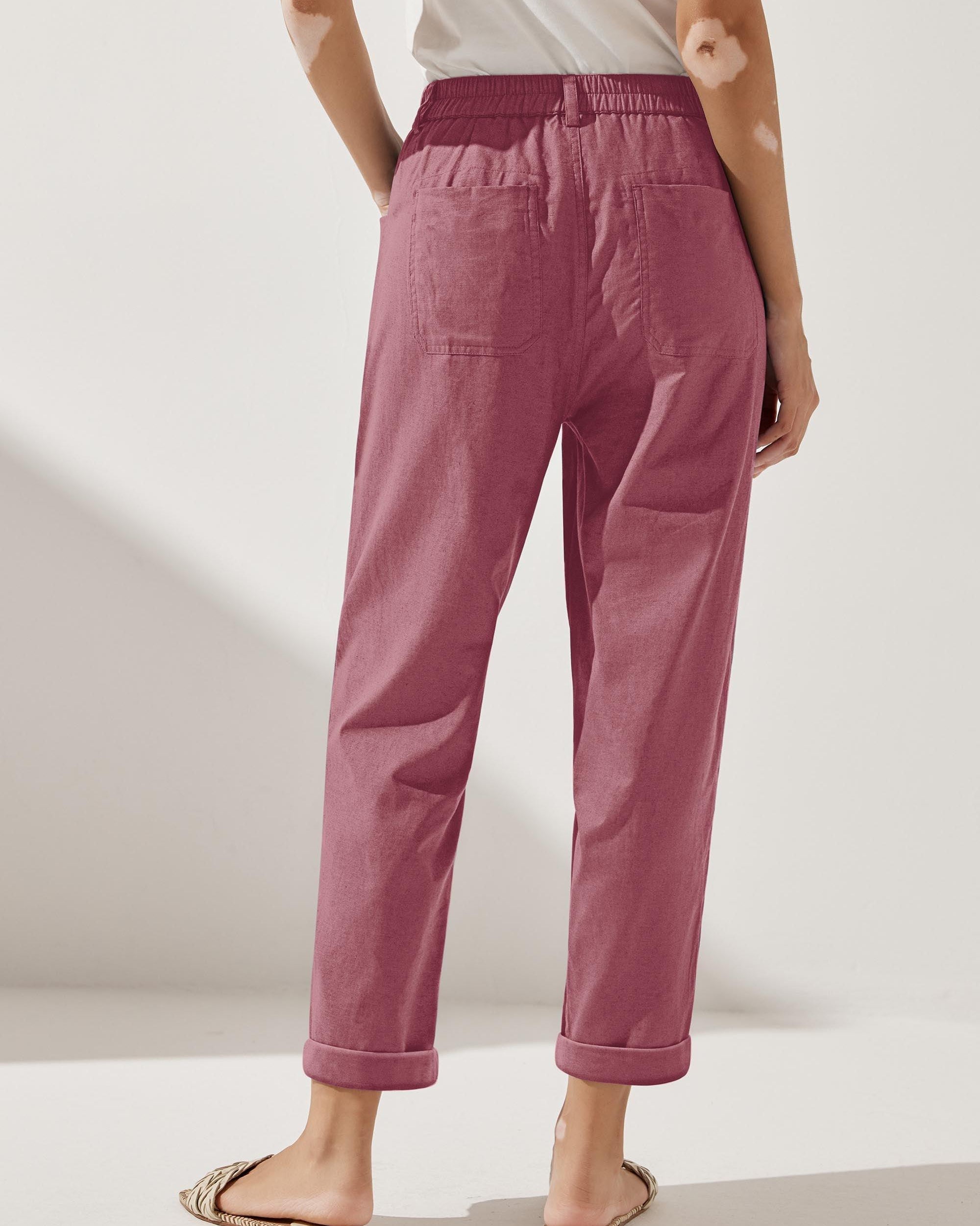 Linen Simple Button Fly Trousers HEIDI - BOTTOMS-Linen Pants