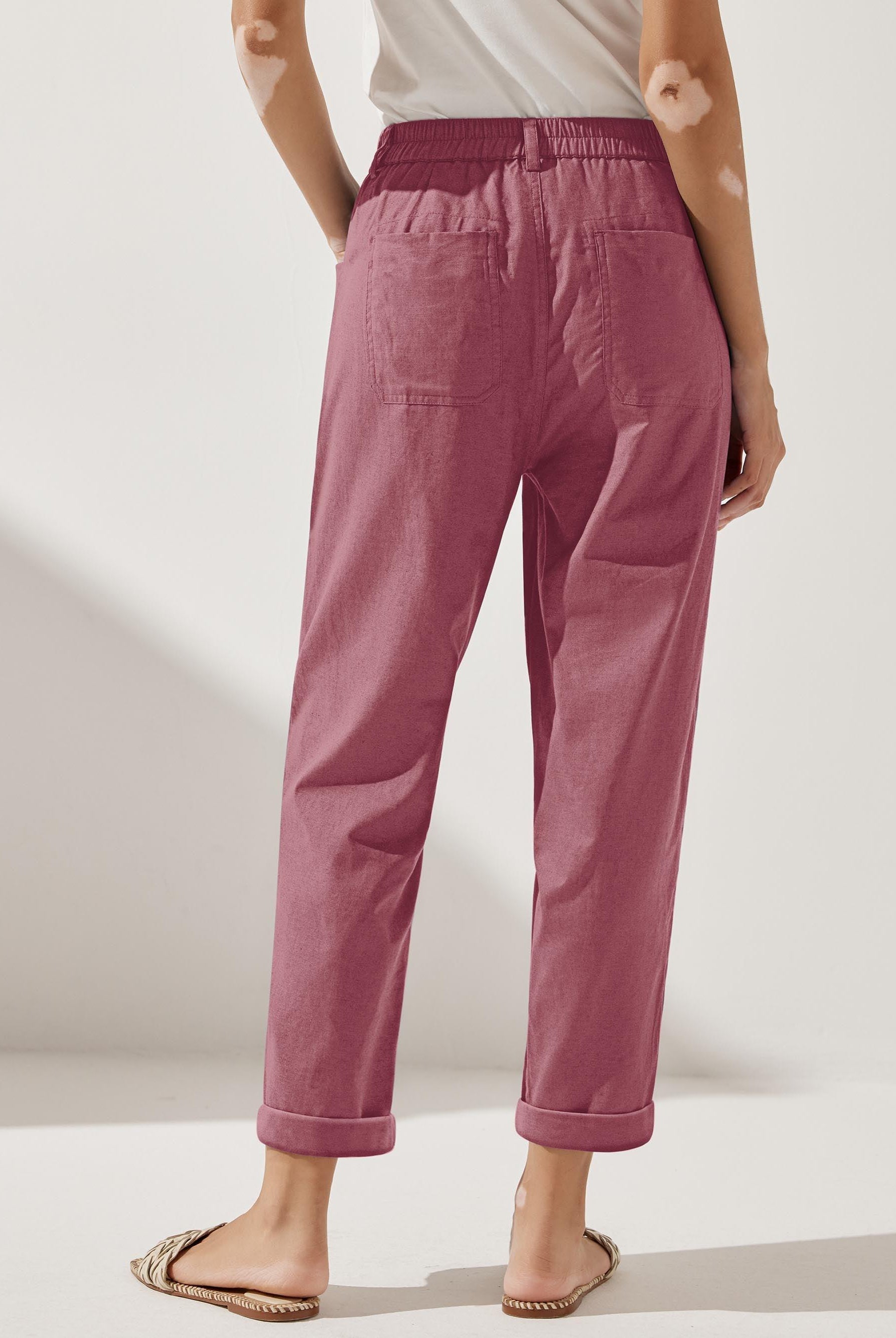 Linen Simple Button Fly Trousers HEIDI - BOTTOMS-Linen Pants
